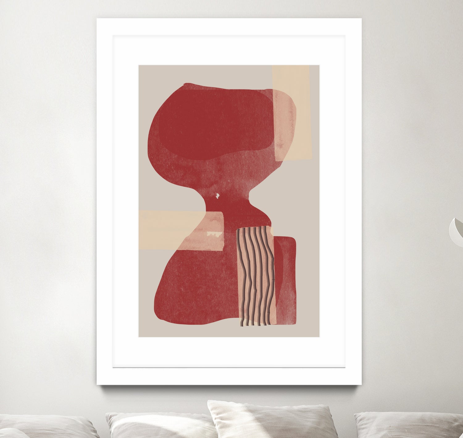 Crimson Harmony by THE MIUUS STUDIO on GIANT ART - red shape abstract, bold, white, grey, gray, calm, painting, print, wallart, wall art, energetic, colourful, graphic print, illustration, soft, brush strokes, cute, prints, home decor, beige, black, drawing