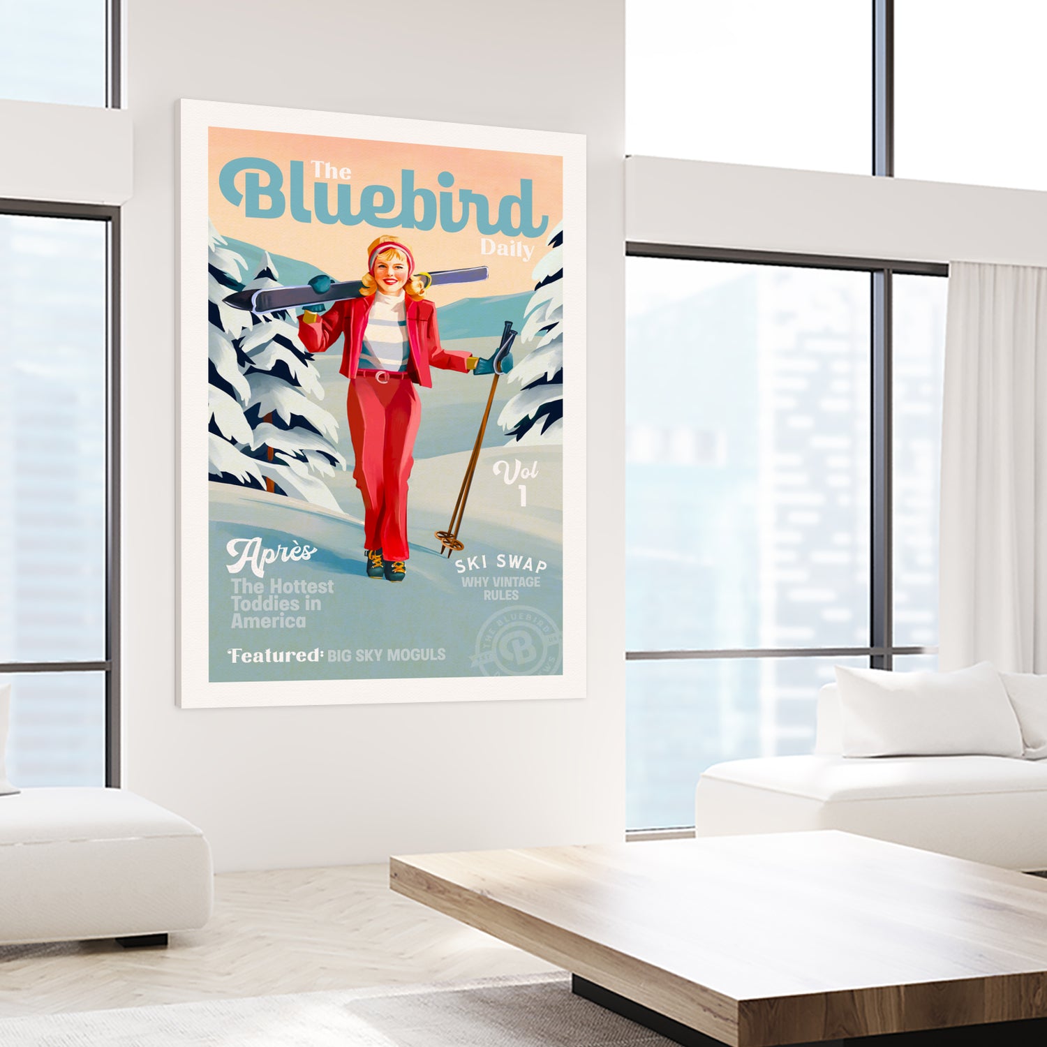 The Bluebird Daily Pinup Ski Art by The Whiskey Ginger on GIANT ART - figurative text
