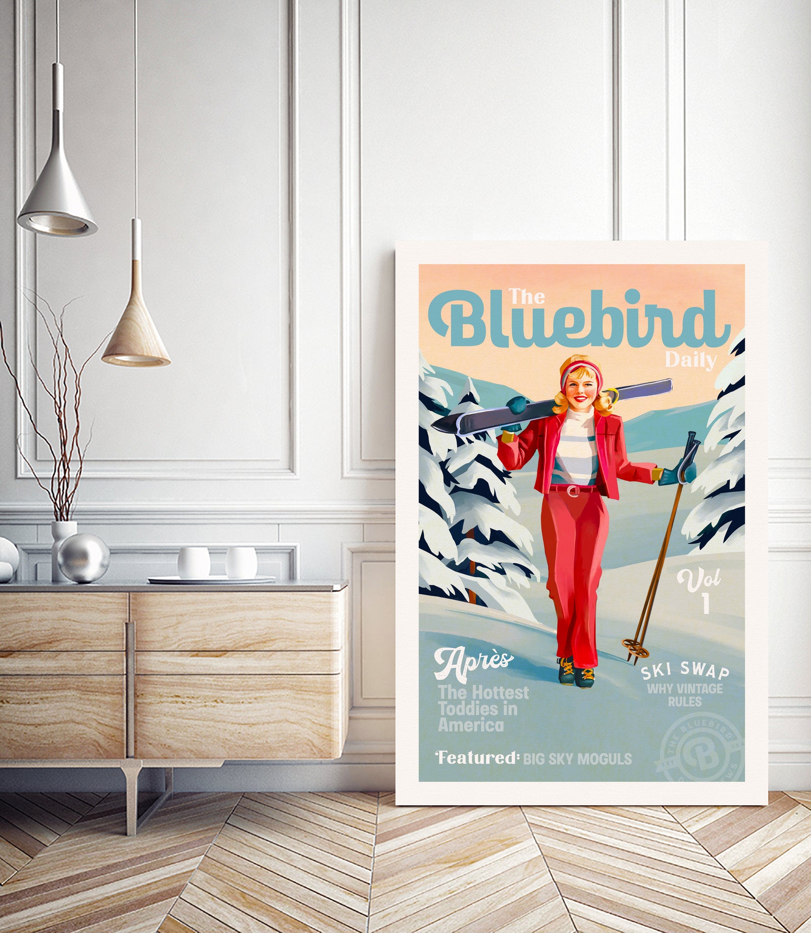 The Bluebird Daily Pinup Ski Art by The Whiskey Ginger on GIANT ART - figurative text