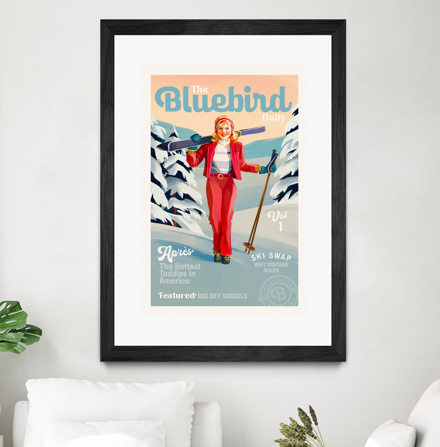 The Bluebird Daily Pinup Ski Art by The Whiskey Ginger on GIANT ART - figurative text