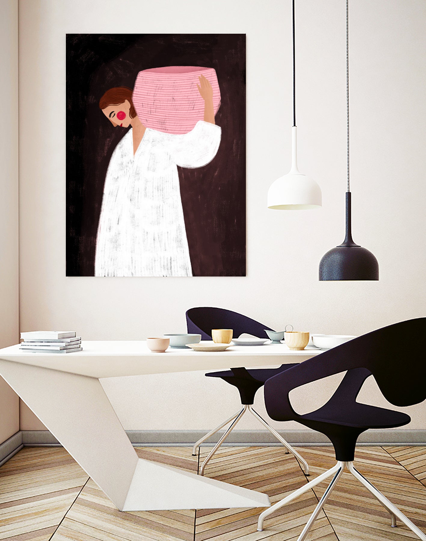 The Woman with the Pink Basket by Bea Muller on GIANT ART - figurative drawing