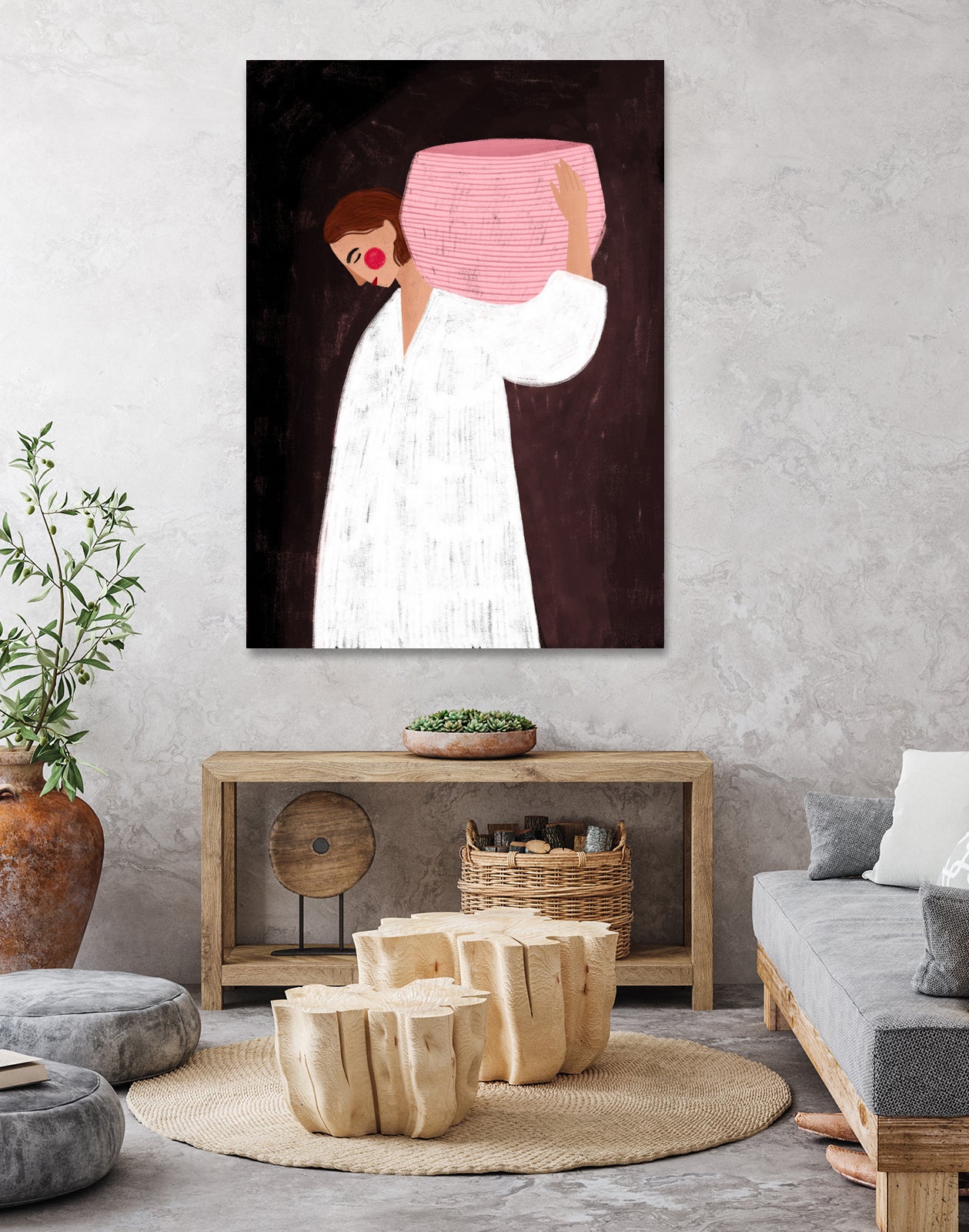 The Woman with the Pink Basket by Bea Muller on GIANT ART - figurative drawing