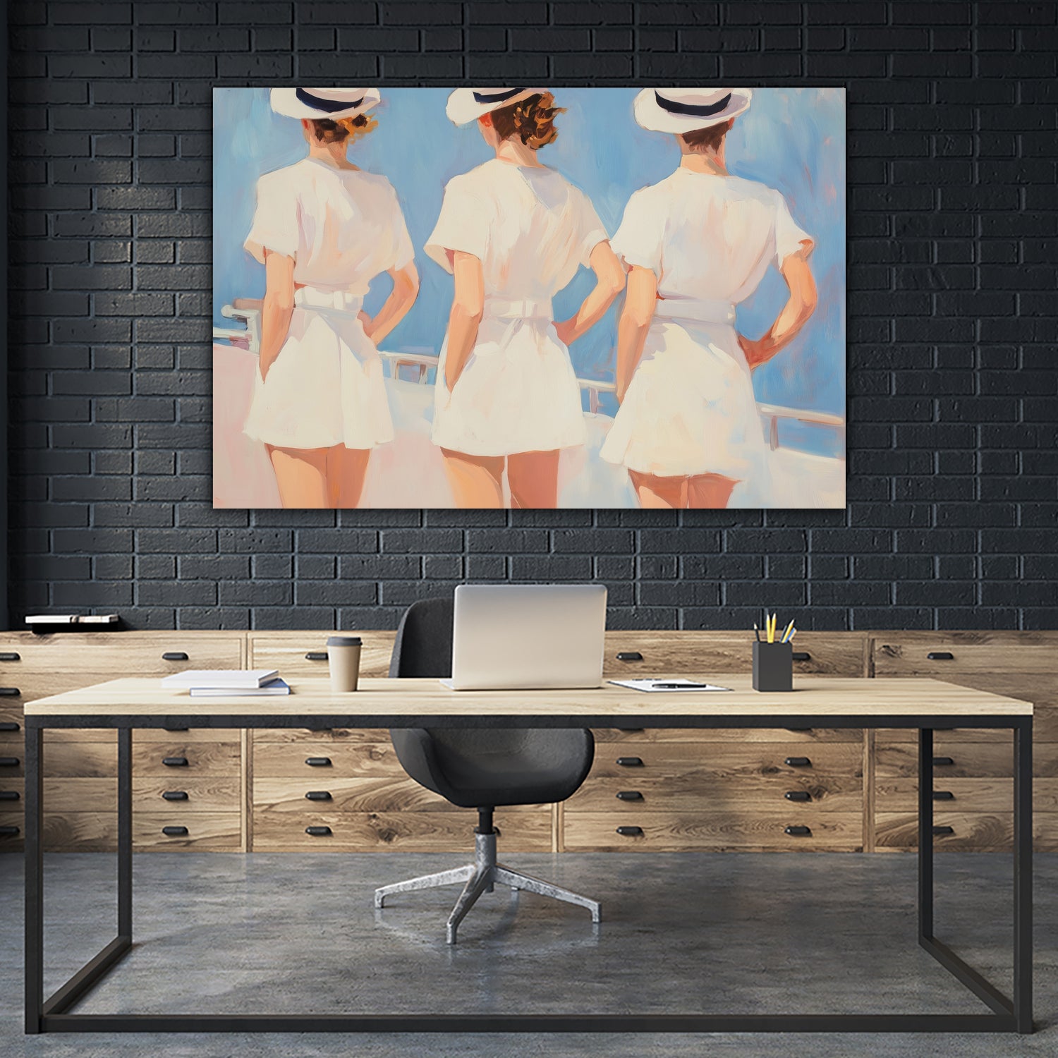 Retro Three Sailors by Melloi Art Prints on GIANT ART - woman paintings woman