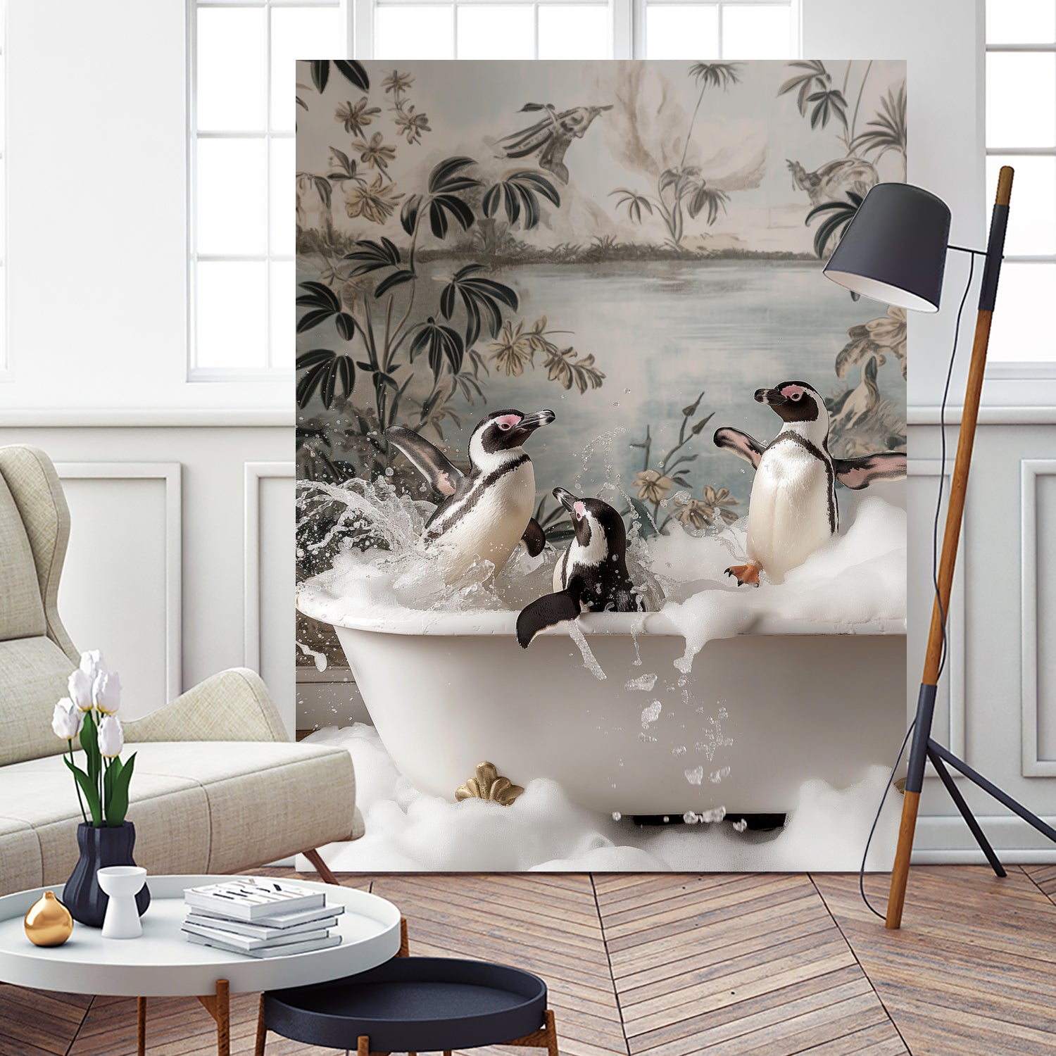 Penguin Splash Party by Niky Rahner on GIANT ART - botanical rahner