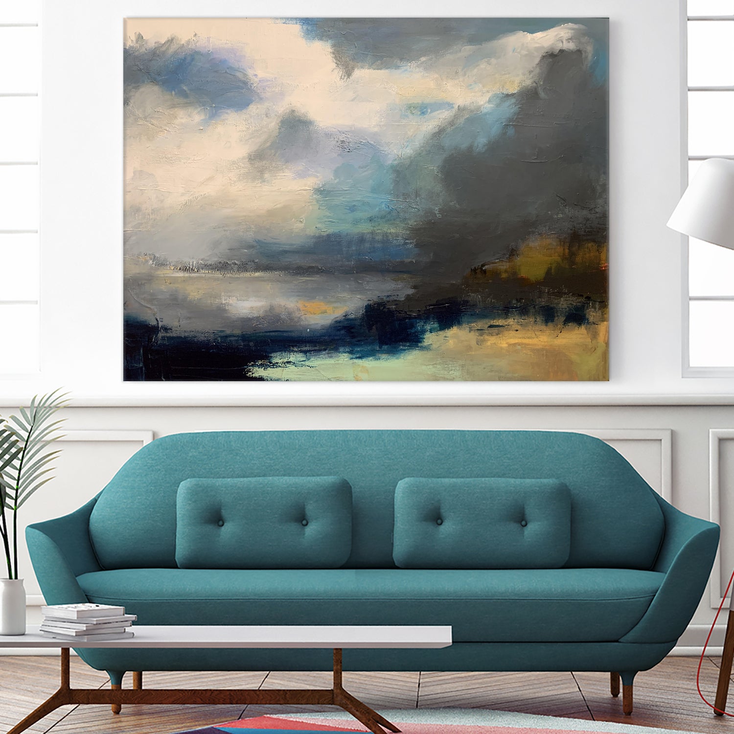 Dramatic Cloudy Sky Over a Serene Seascape by Anna-Karin Bergius on GIANT ART - abstract landscape painting nature and landscapes abstract landscape painting