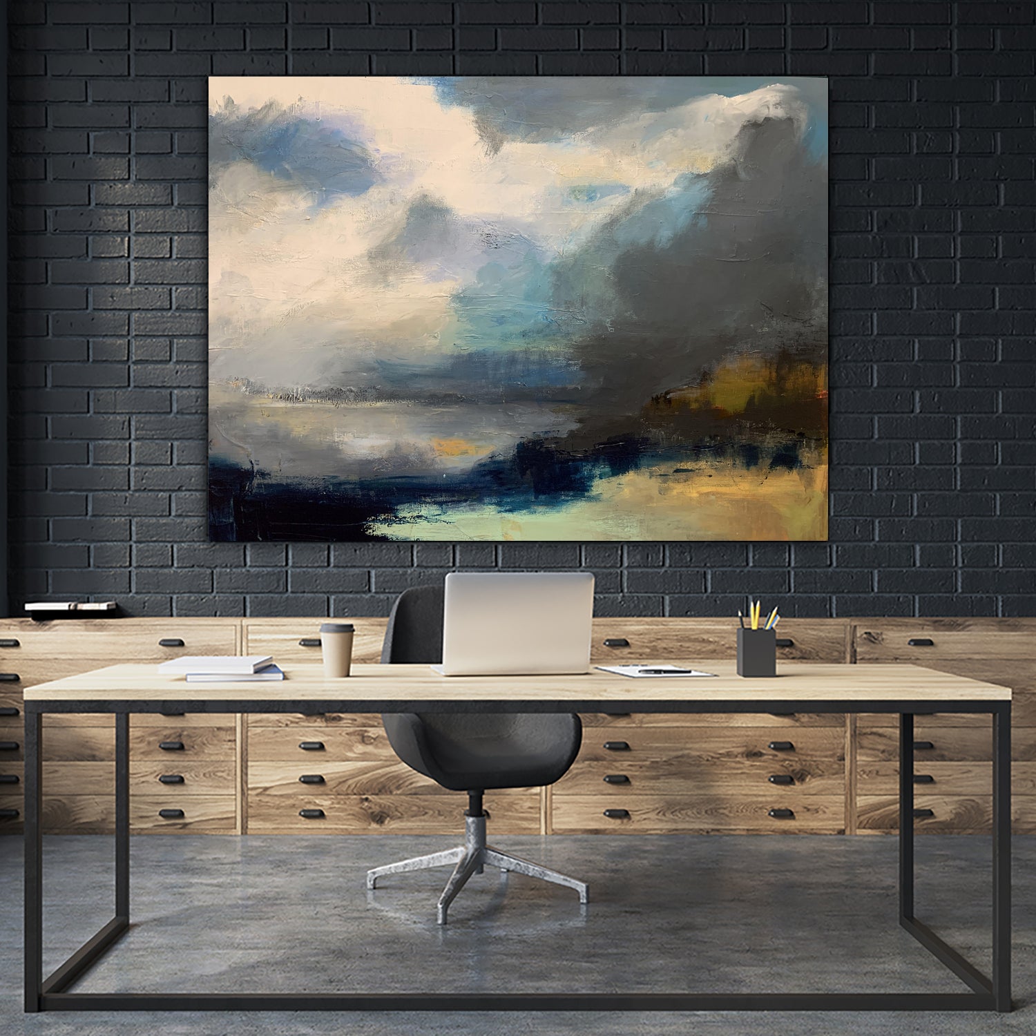 Dramatic Cloudy Sky Over a Serene Seascape by Anna-Karin Bergius on GIANT ART - abstract landscape painting nature and landscapes abstract landscape painting