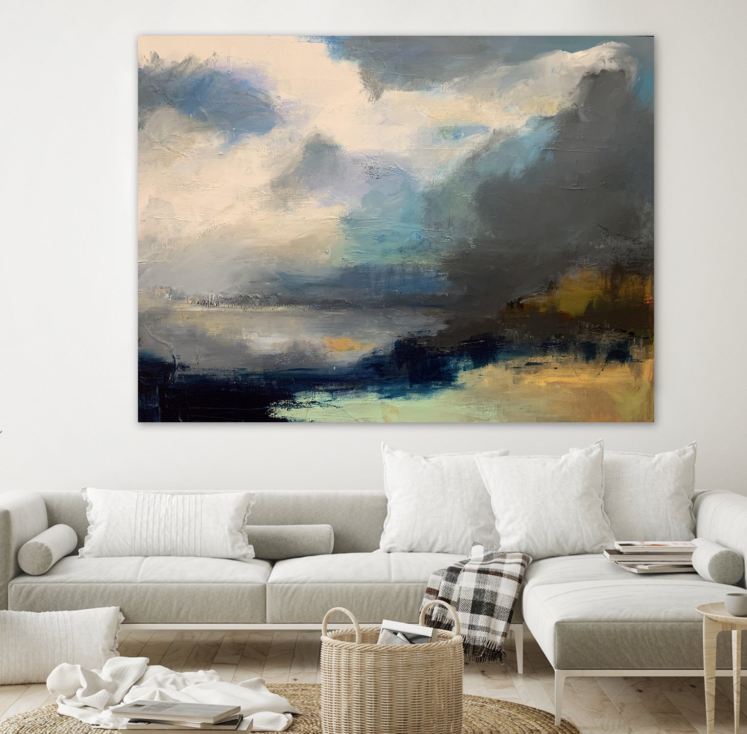 Dramatic Cloudy Sky Over a Serene Seascape by Anna-Karin Bergius on GIANT ART - abstract landscape painting nature and landscapes abstract landscape painting