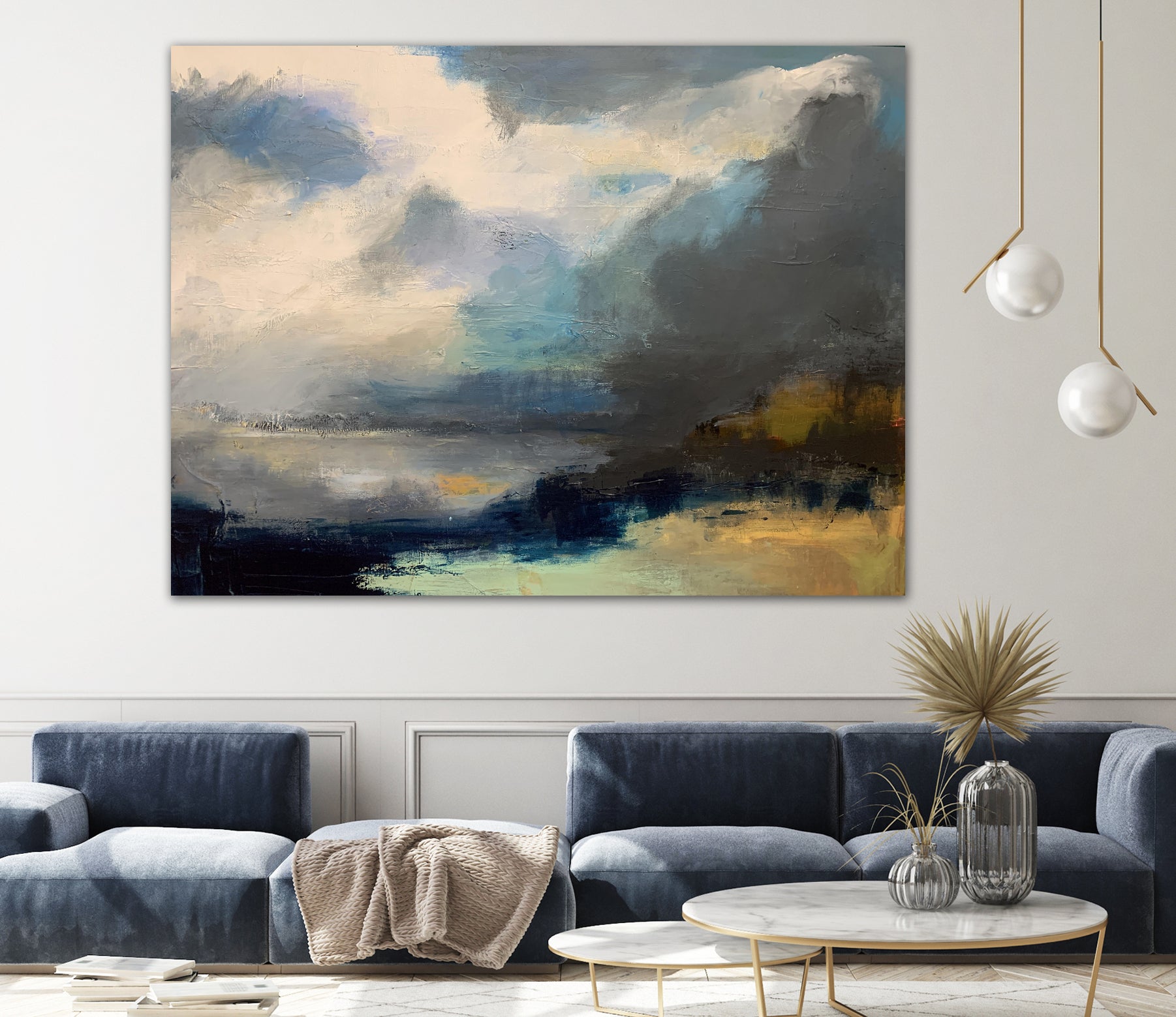 Dramatic Cloudy Sky Over a Serene Seascape by Anna-Karin Bergius on GIANT ART - abstract landscape painting nature and landscapes abstract landscape painting