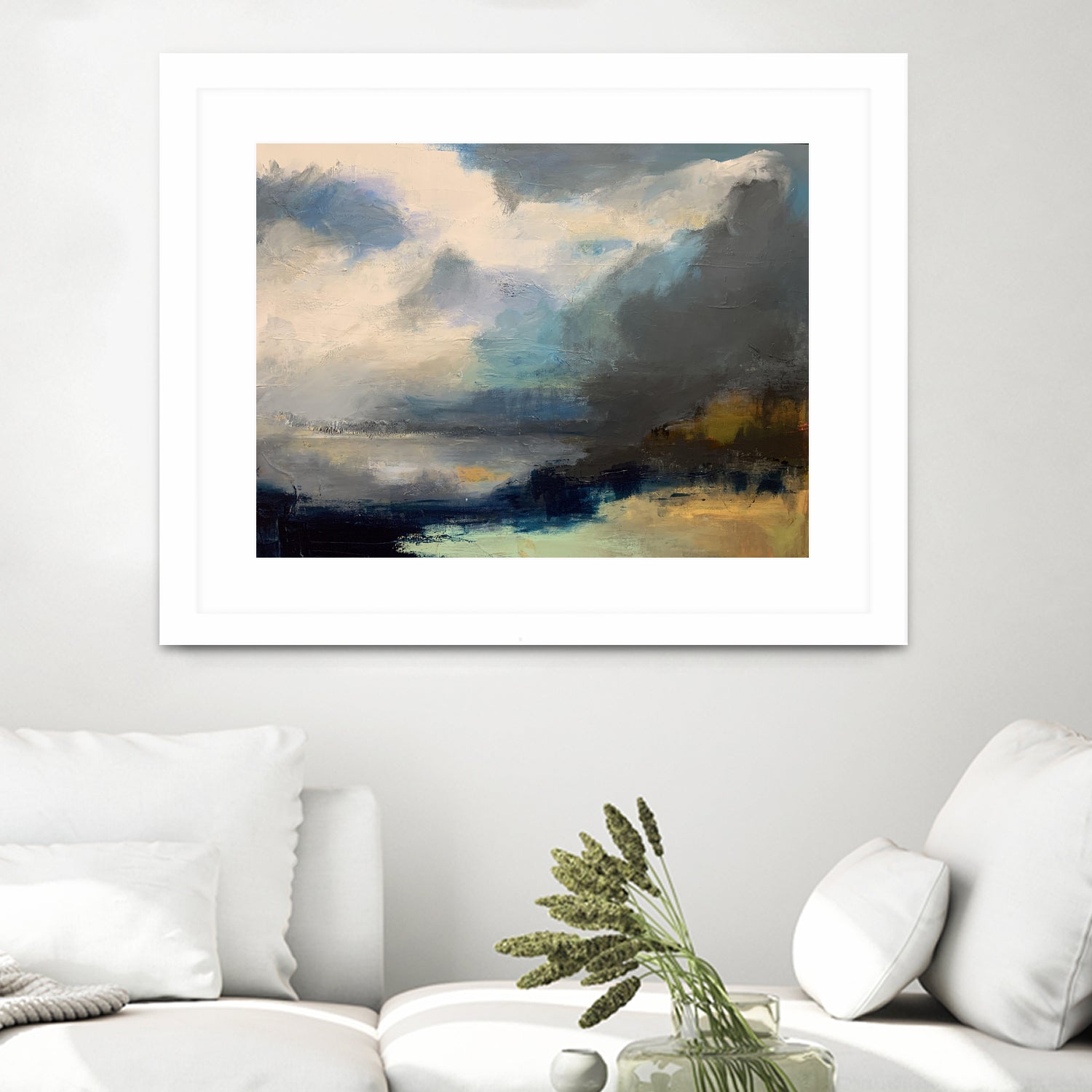 Dramatic Cloudy Sky Over a Serene Seascape by Anna-Karin Bergius on GIANT ART - abstract landscape painting nature and landscapes abstract landscape painting