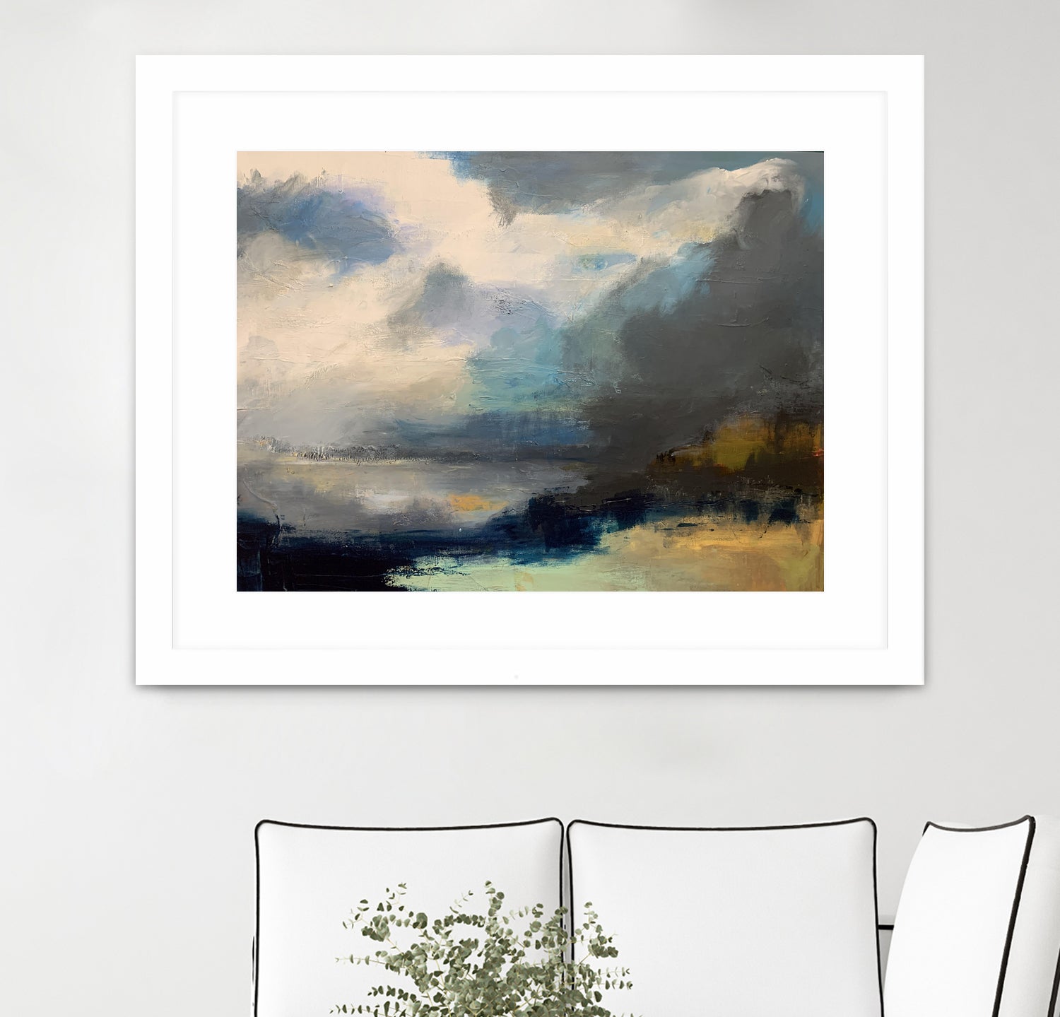 Dramatic Cloudy Sky Over a Serene Seascape by Anna-Karin Bergius on GIANT ART - abstract landscape painting nature and landscapes abstract landscape painting