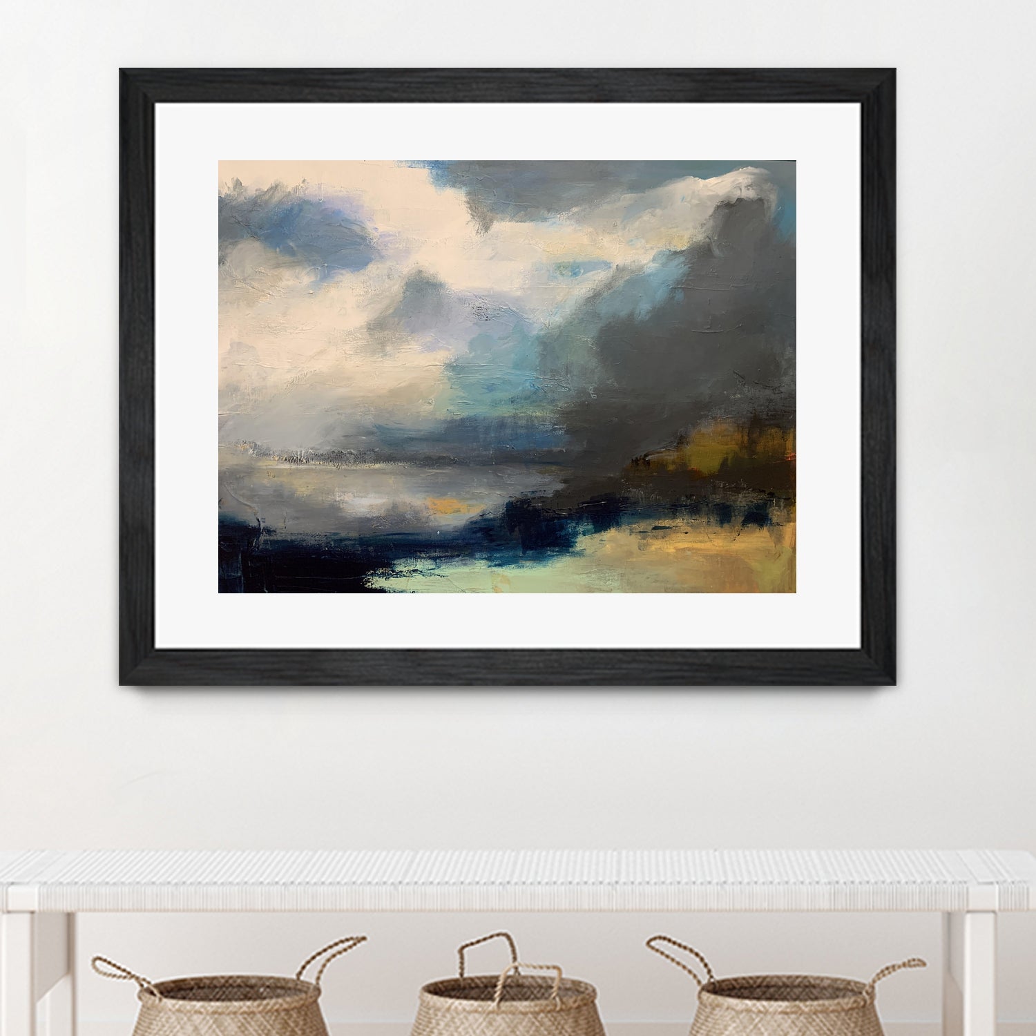 Dramatic Cloudy Sky Over a Serene Seascape by Anna-Karin Bergius on GIANT ART - abstract landscape painting nature and landscapes abstract landscape painting