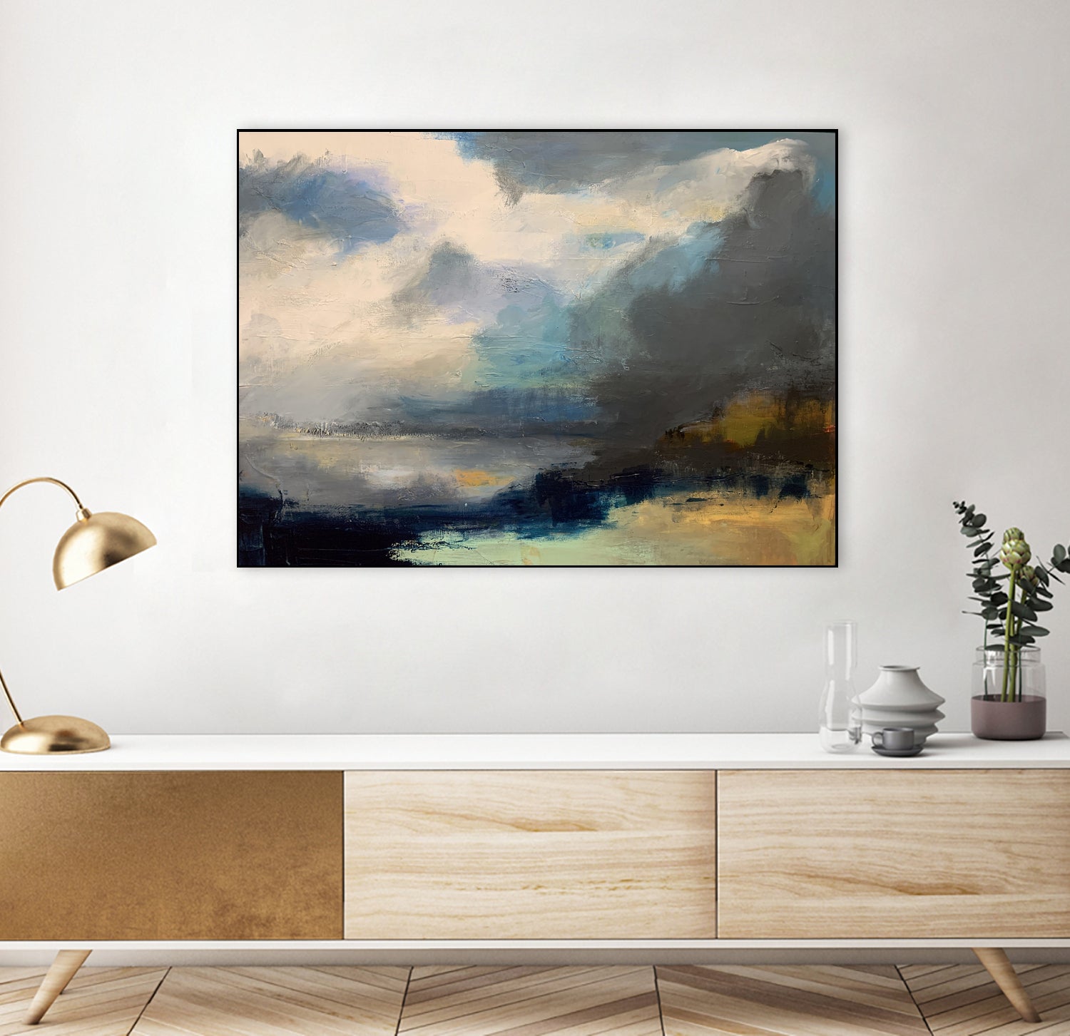 Dramatic Cloudy Sky Over a Serene Seascape by Anna-Karin Bergius on GIANT ART - abstract landscape painting nature and landscapes abstract landscape painting