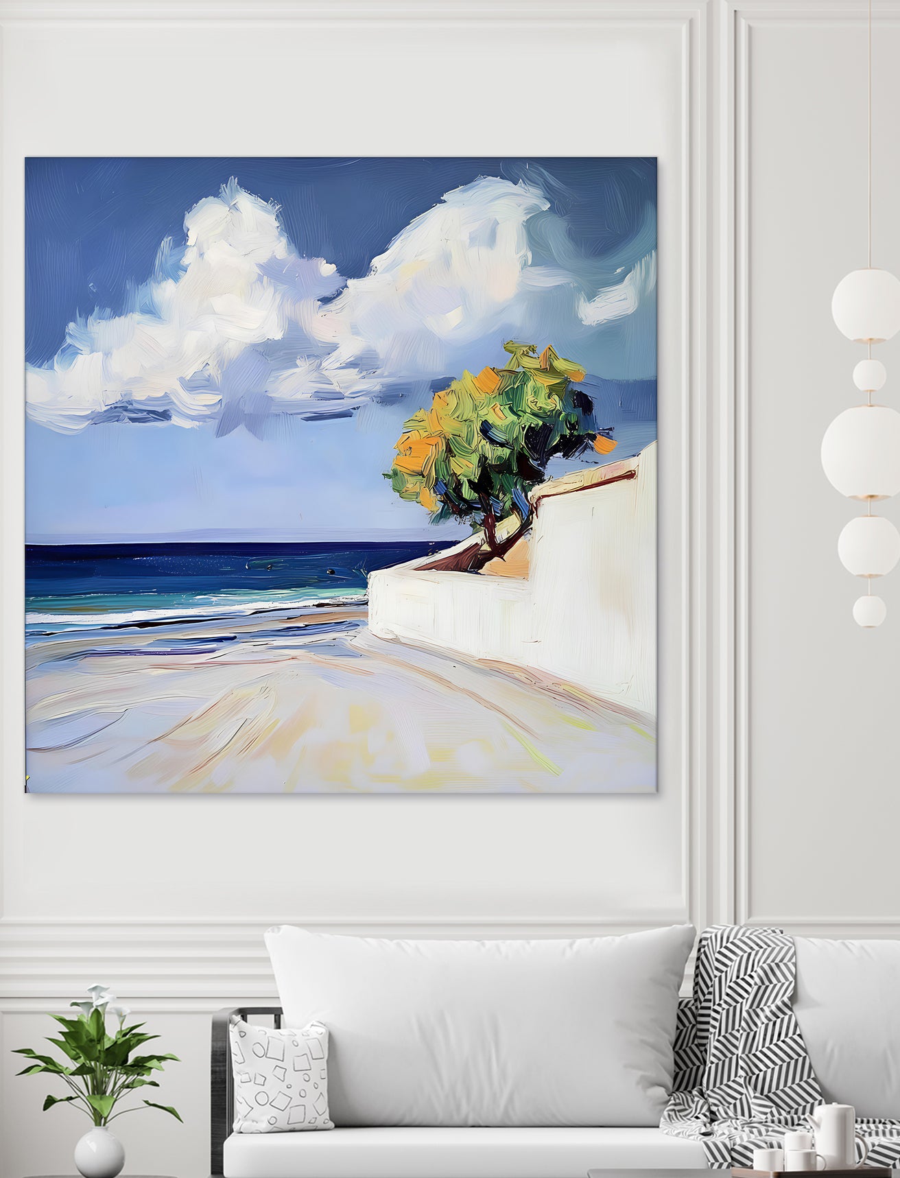 Serene Beach View with a Tree and Dramatic Clouds by Avanesova Elena on GIANT ART - nature and landscapes elena