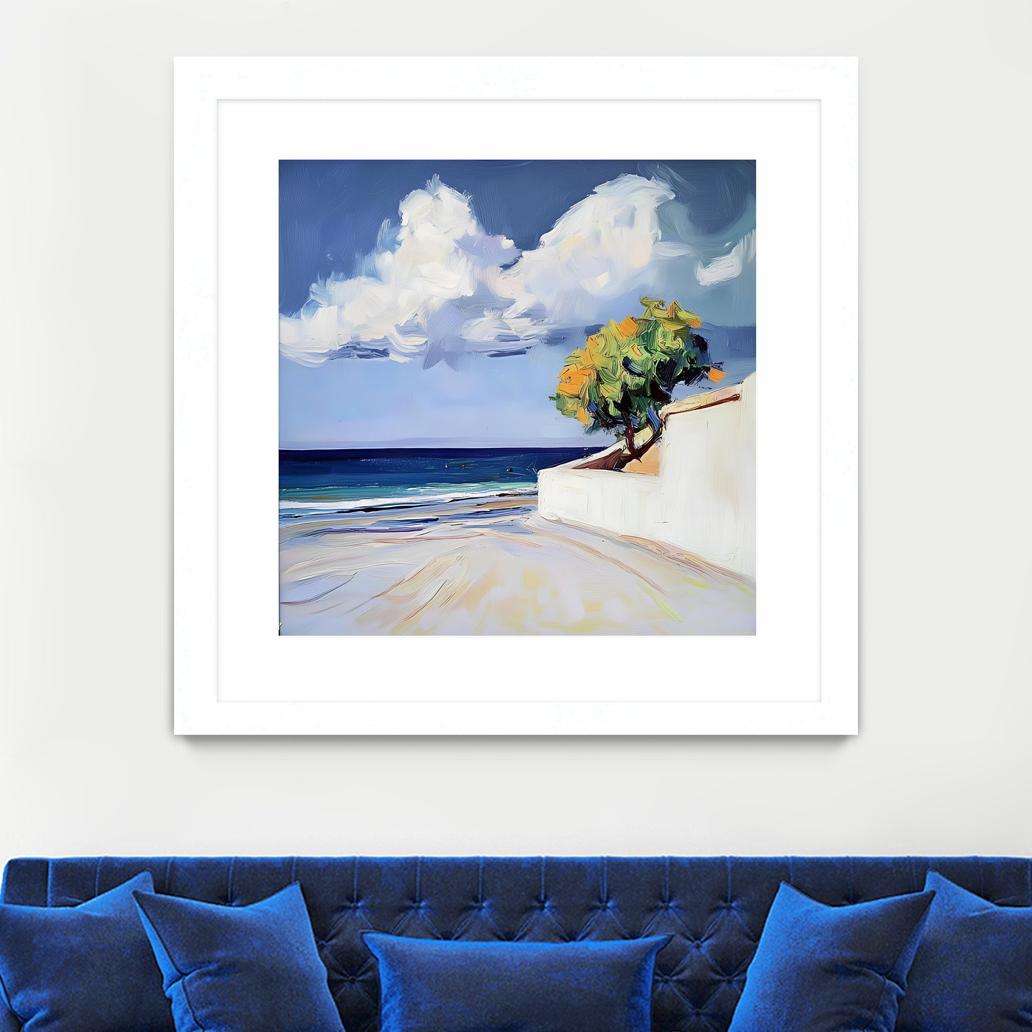 Serene Beach View with a Tree and Dramatic Clouds by Avanesova Elena on GIANT ART - nature and landscapes elena