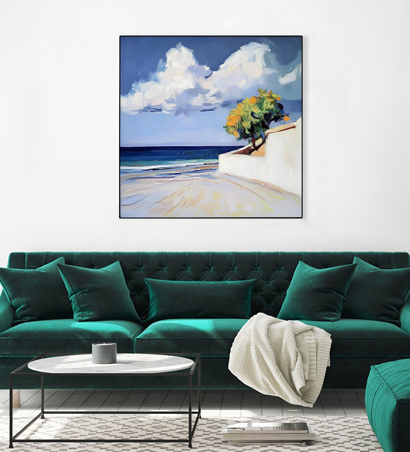 Serene Beach View with a Tree and Dramatic Clouds by Avanesova Elena on GIANT ART - nature and landscapes elena