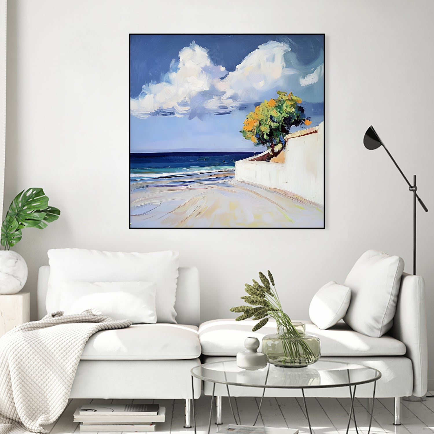 Serene Beach View with a Tree and Dramatic Clouds by Avanesova Elena on GIANT ART - nature and landscapes elena