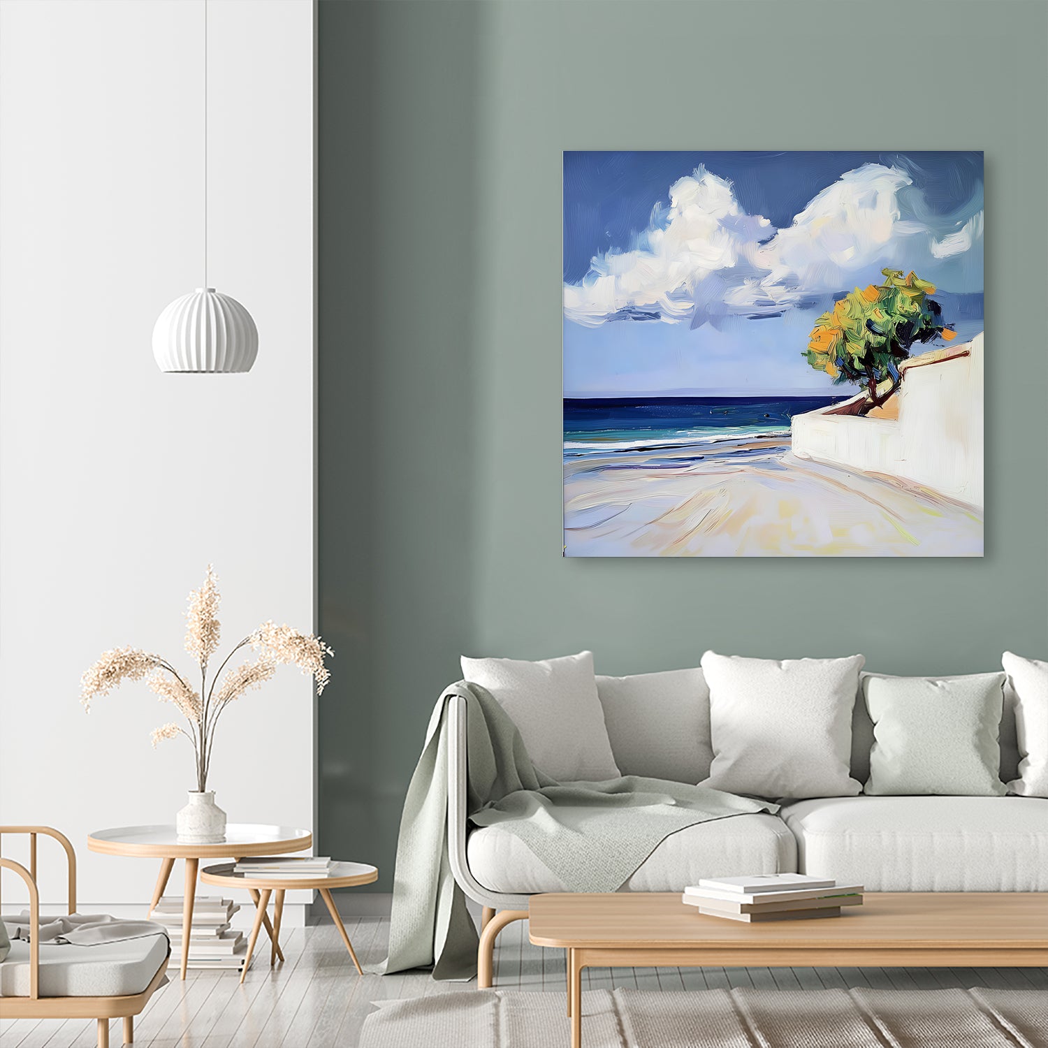 Serene Beach View with a Tree and Dramatic Clouds by Avanesova Elena on GIANT ART - nature and landscapes elena