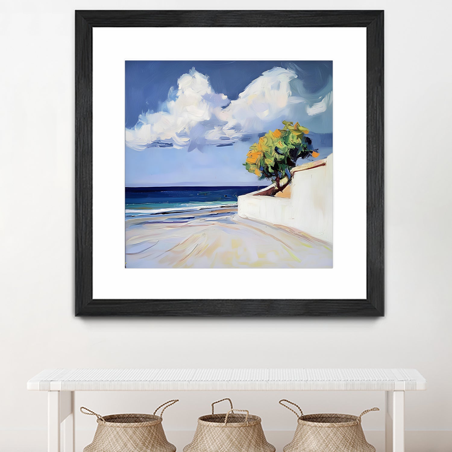 Serene Beach View with a Tree and Dramatic Clouds by Avanesova Elena on GIANT ART - nature and landscapes elena