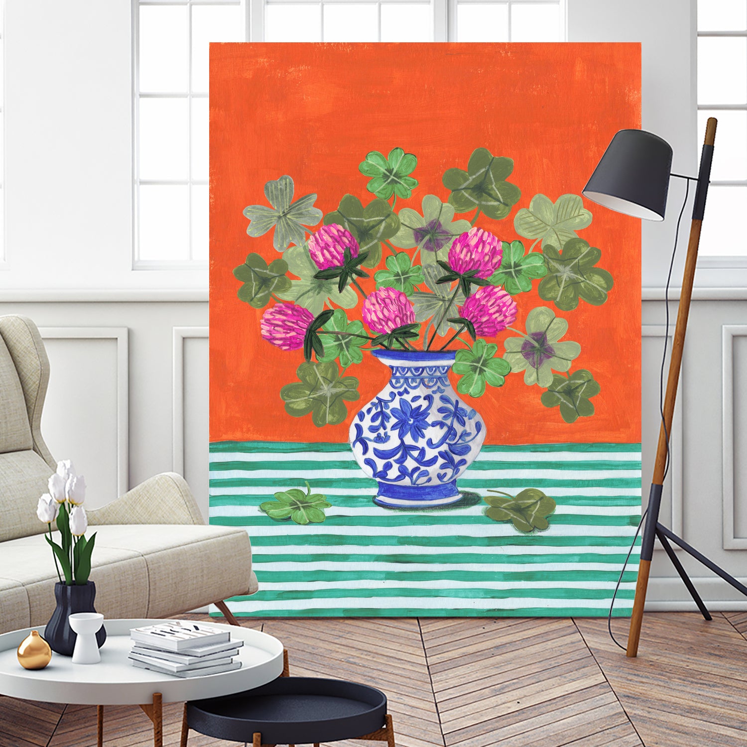 Clovers and Pink Blossoms by Caroline Bonne Muller on GIANT ART - clover bouquet clover bouquet