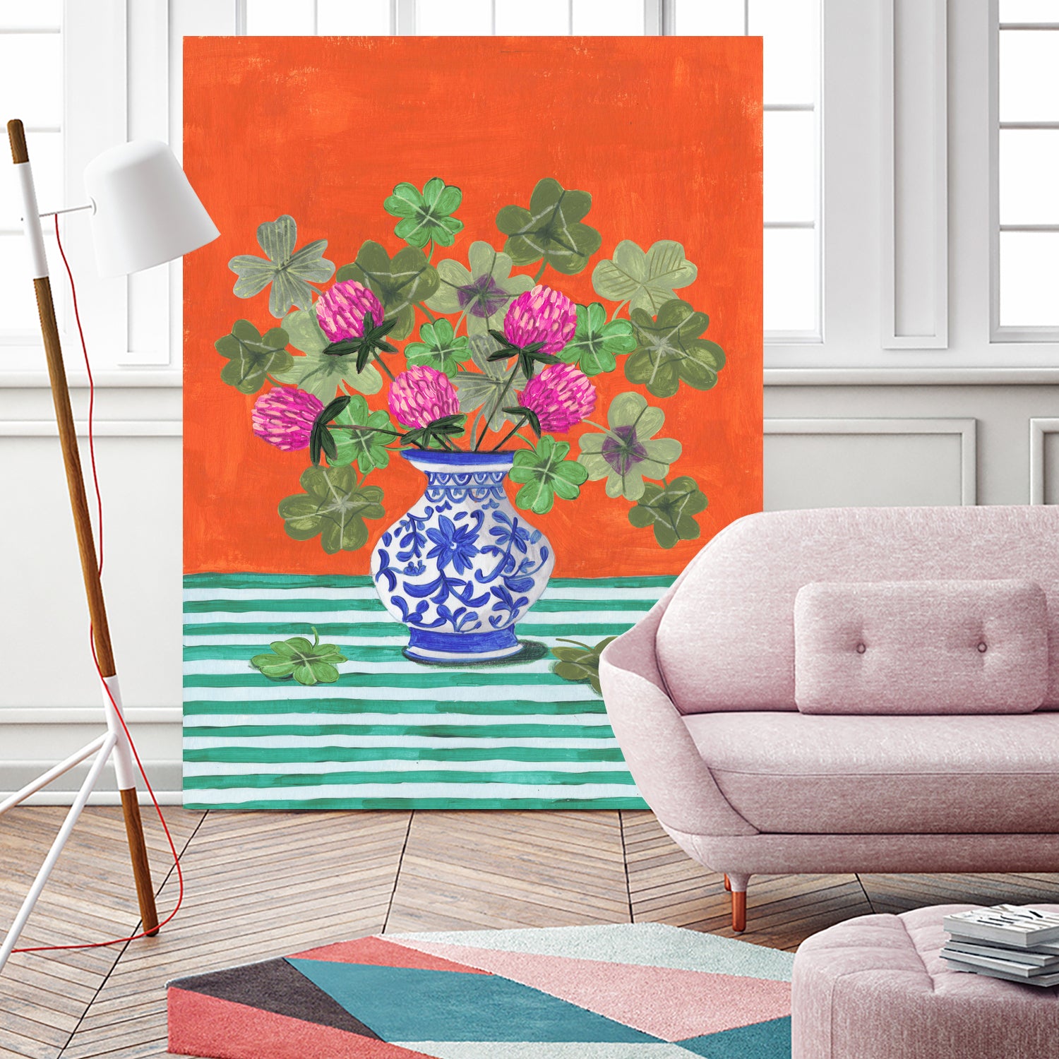 Clovers and Pink Blossoms by Caroline Bonne Muller on GIANT ART - clover bouquet clover bouquet