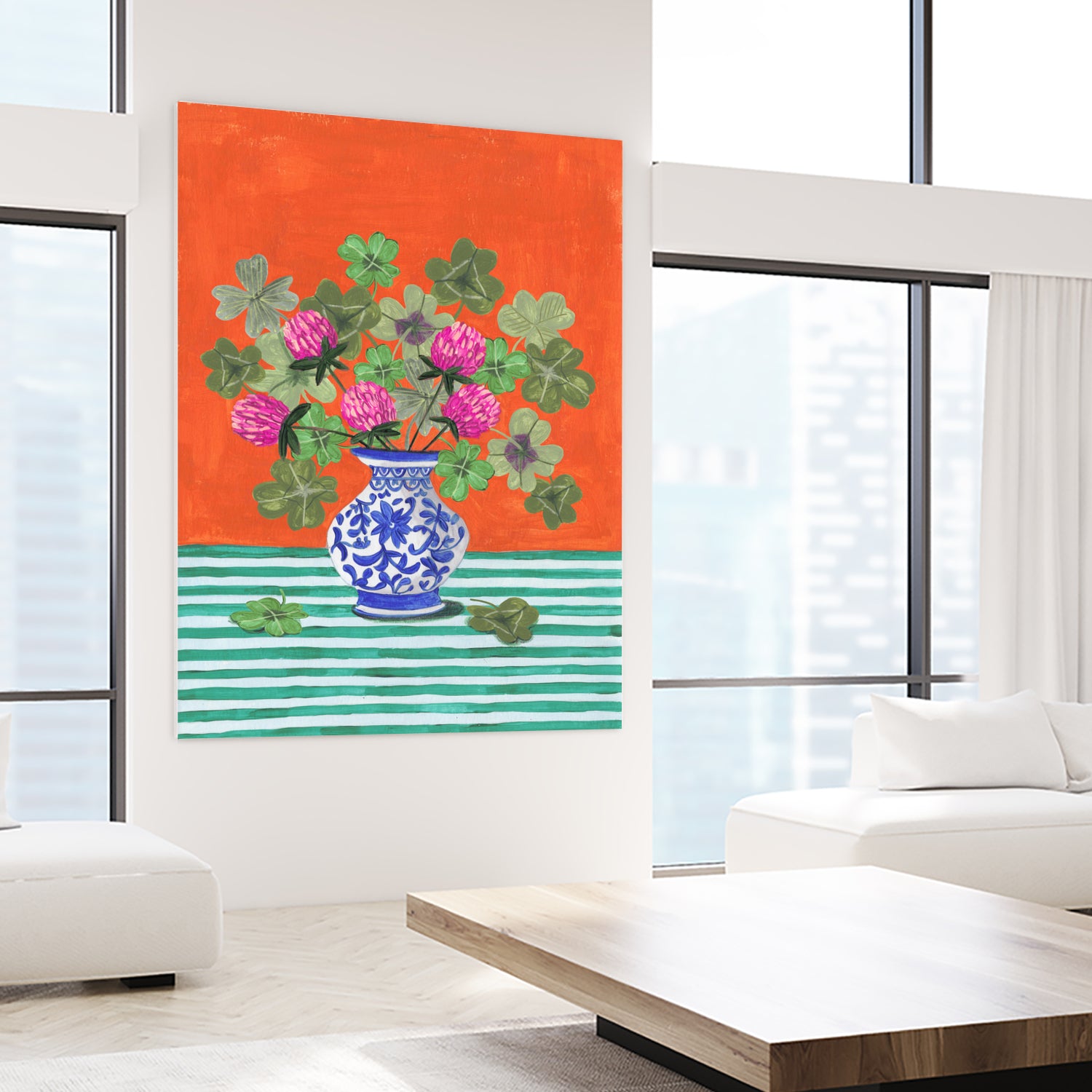 Clovers and Pink Blossoms by Caroline Bonne Muller on GIANT ART - clover bouquet clover bouquet