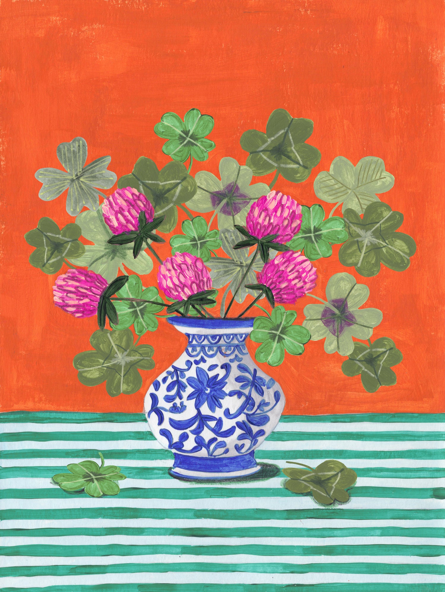 Clovers and Pink Blossoms by Caroline Bonne Muller on GIANT ART - clover bouquet clover bouquet