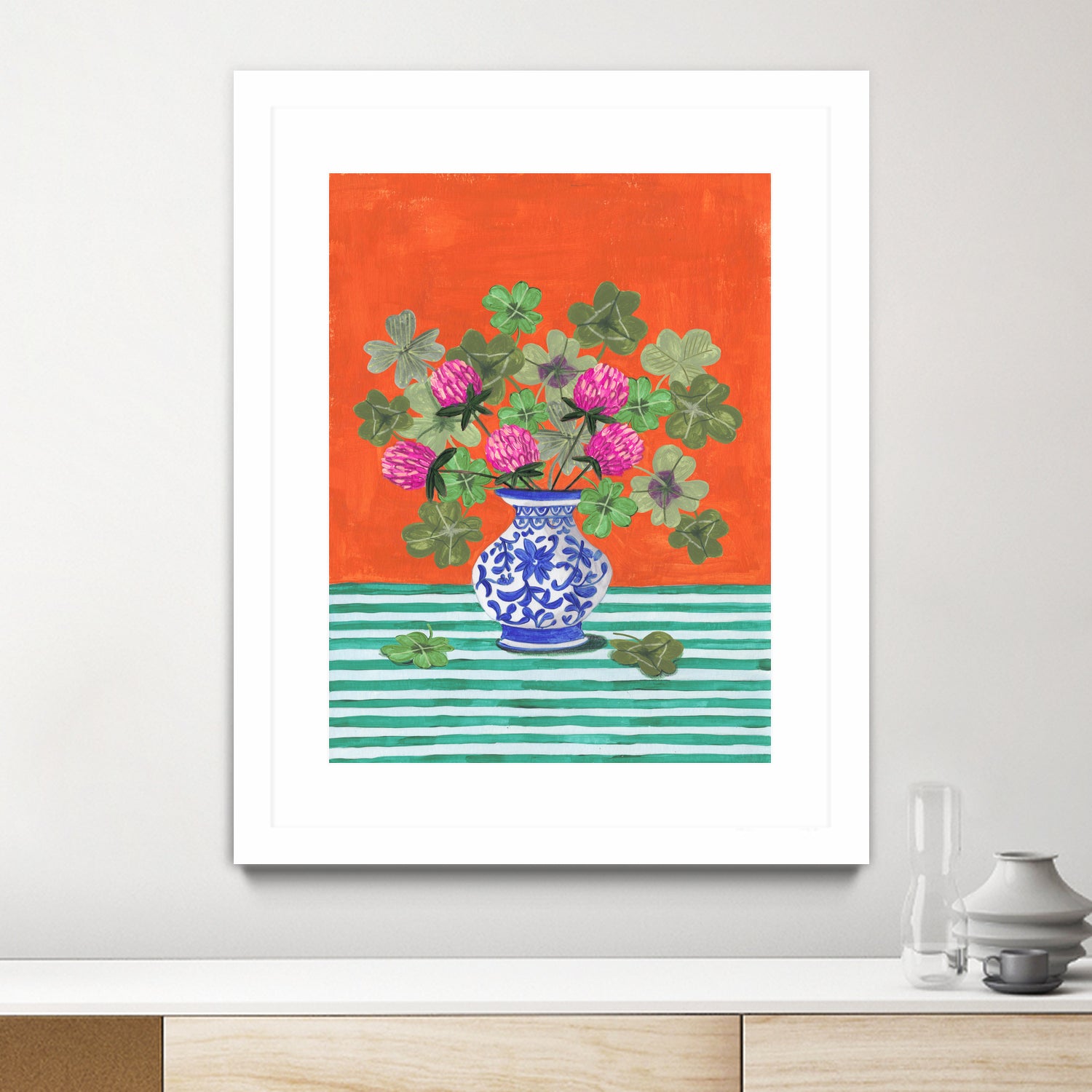 Clovers and Pink Blossoms by Caroline Bonne Muller on GIANT ART - clover bouquet clover bouquet