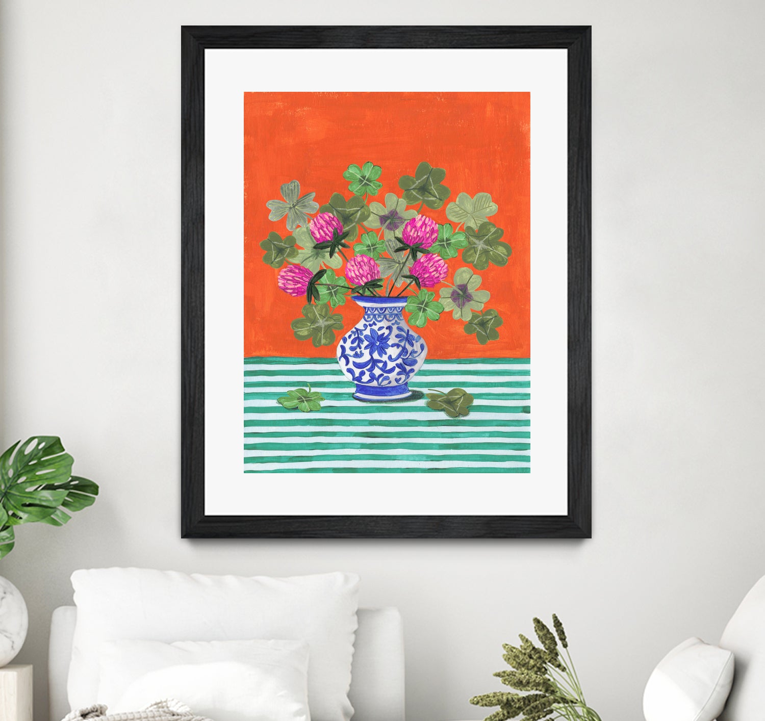 Clovers and Pink Blossoms by Caroline Bonne Muller on GIANT ART - clover bouquet clover bouquet