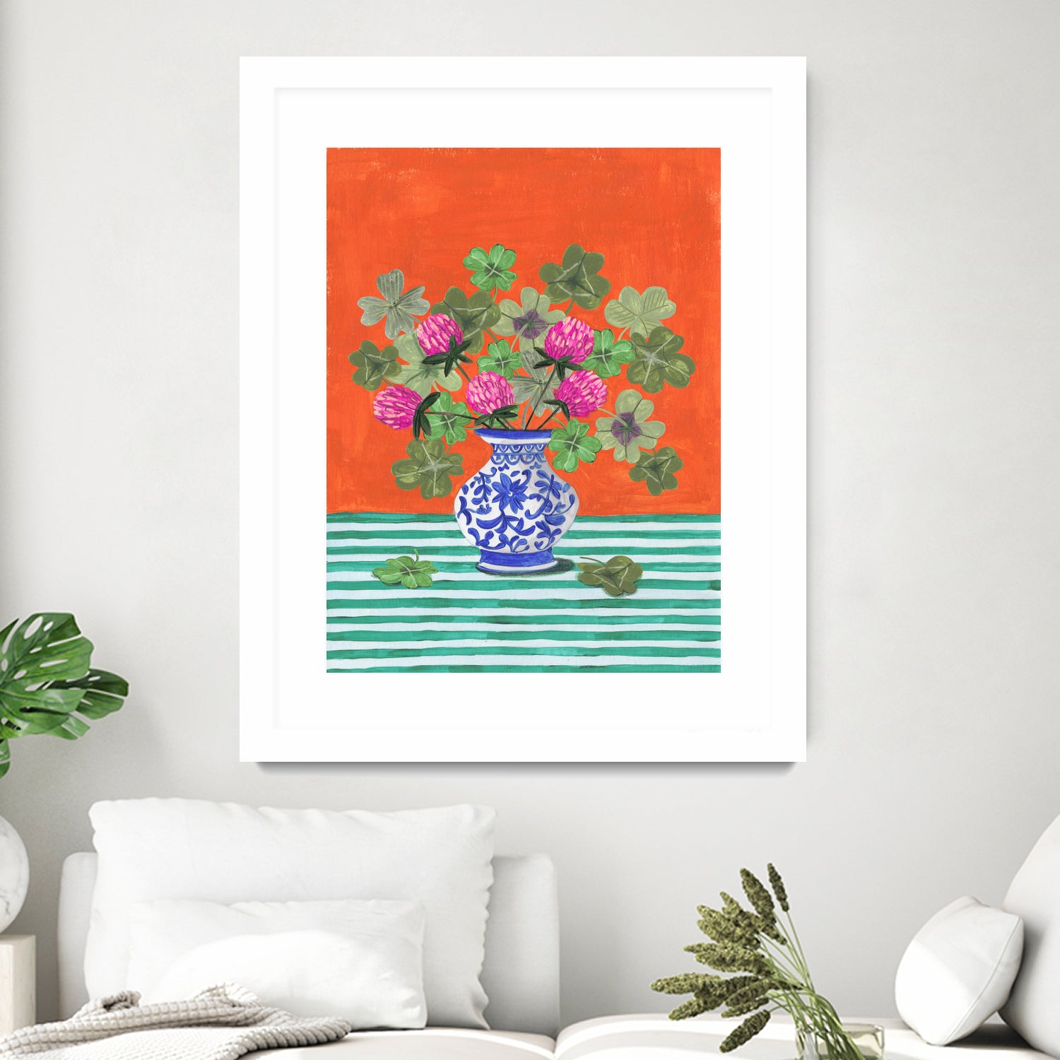 Clovers and Pink Blossoms by Caroline Bonne Muller on GIANT ART - clover bouquet clover bouquet