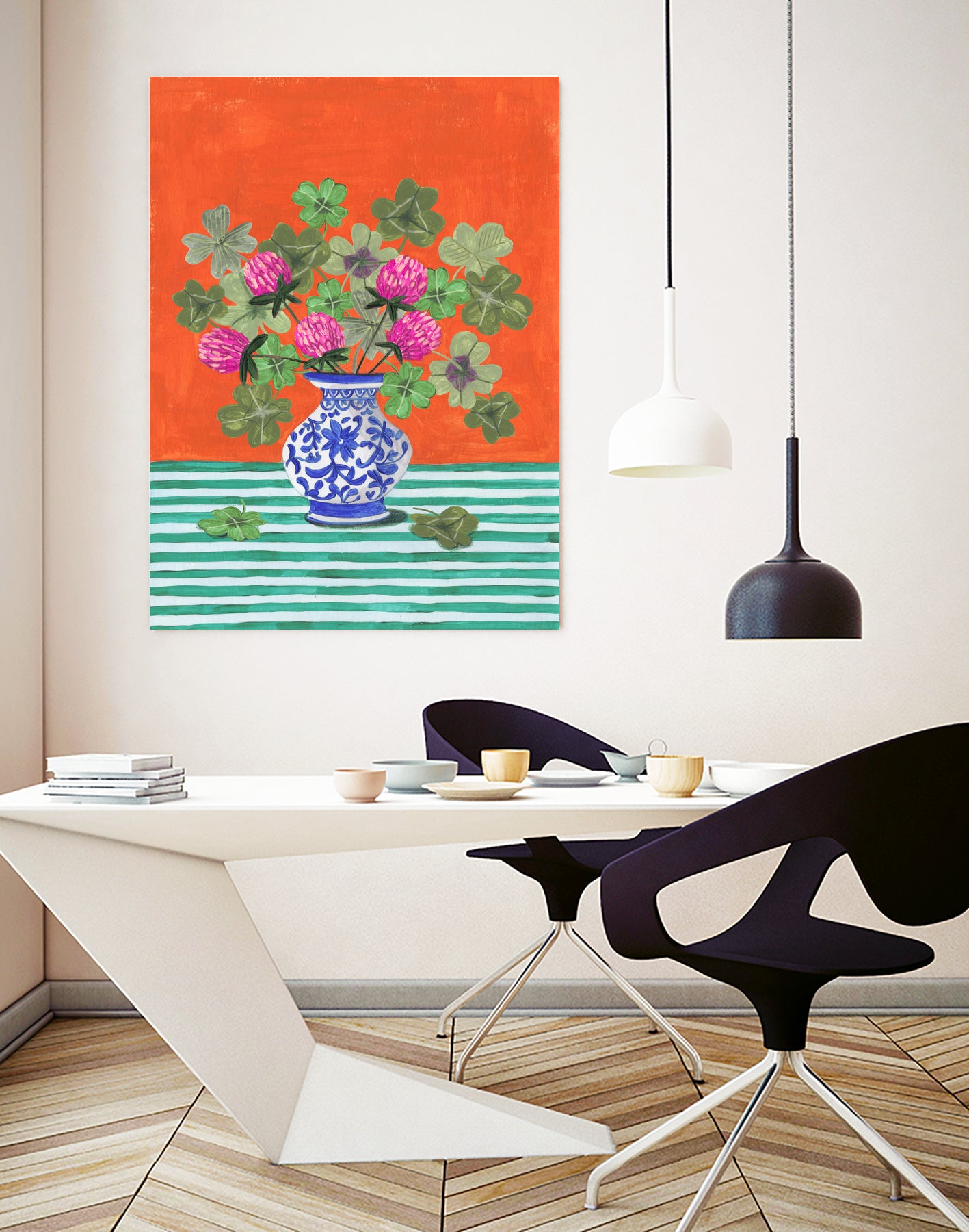 Clovers and Pink Blossoms by Caroline Bonne Muller on GIANT ART - clover bouquet clover bouquet