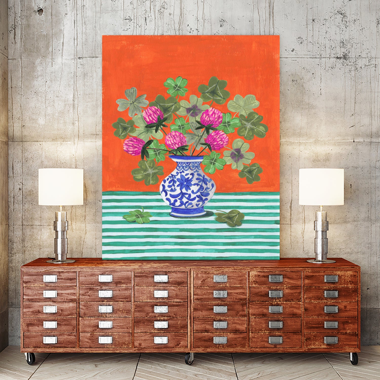 Clovers and Pink Blossoms by Caroline Bonne Muller on GIANT ART - clover bouquet clover bouquet