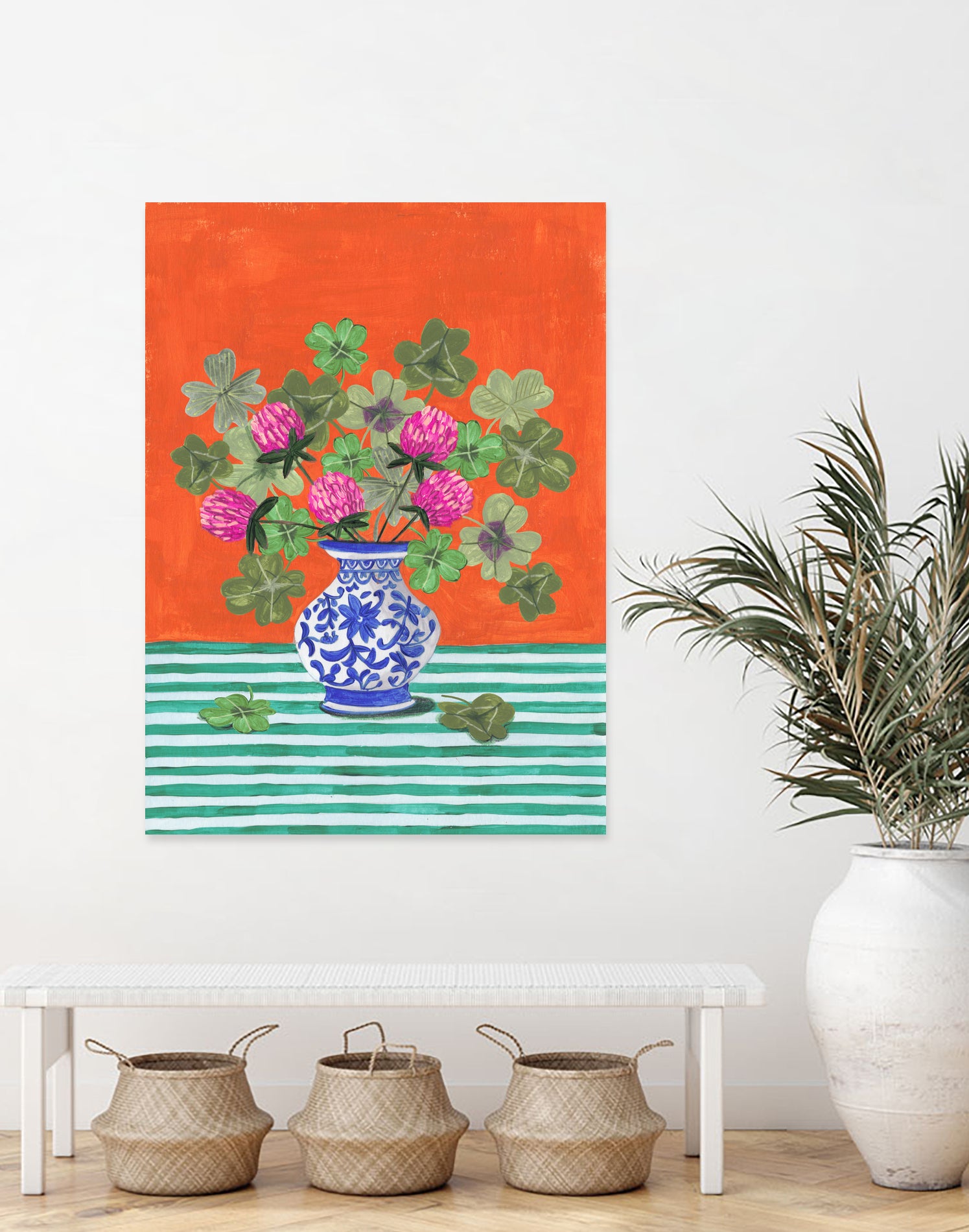 Clovers and Pink Blossoms by Caroline Bonne Muller on GIANT ART - clover bouquet clover bouquet