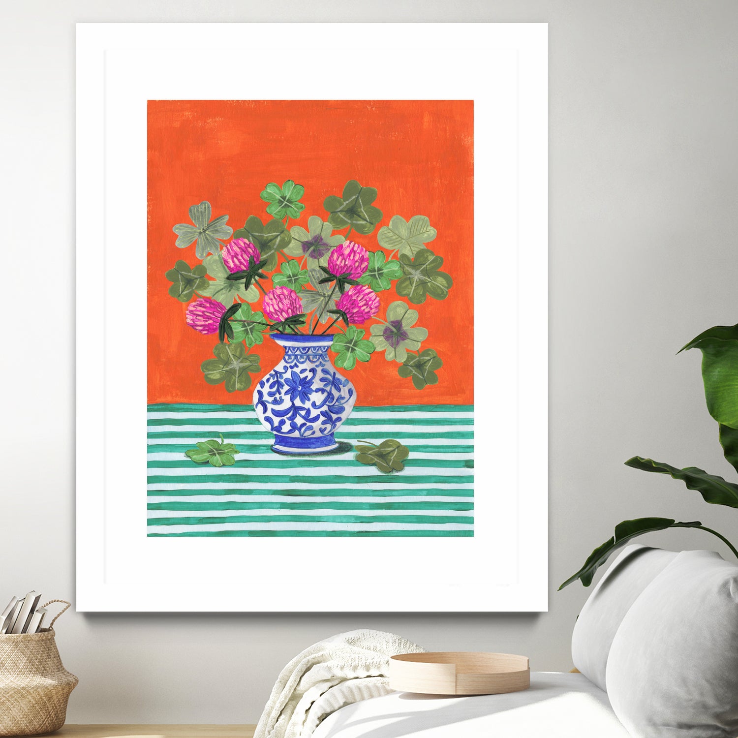 Clovers and Pink Blossoms by Caroline Bonne Muller on GIANT ART - clover bouquet clover bouquet