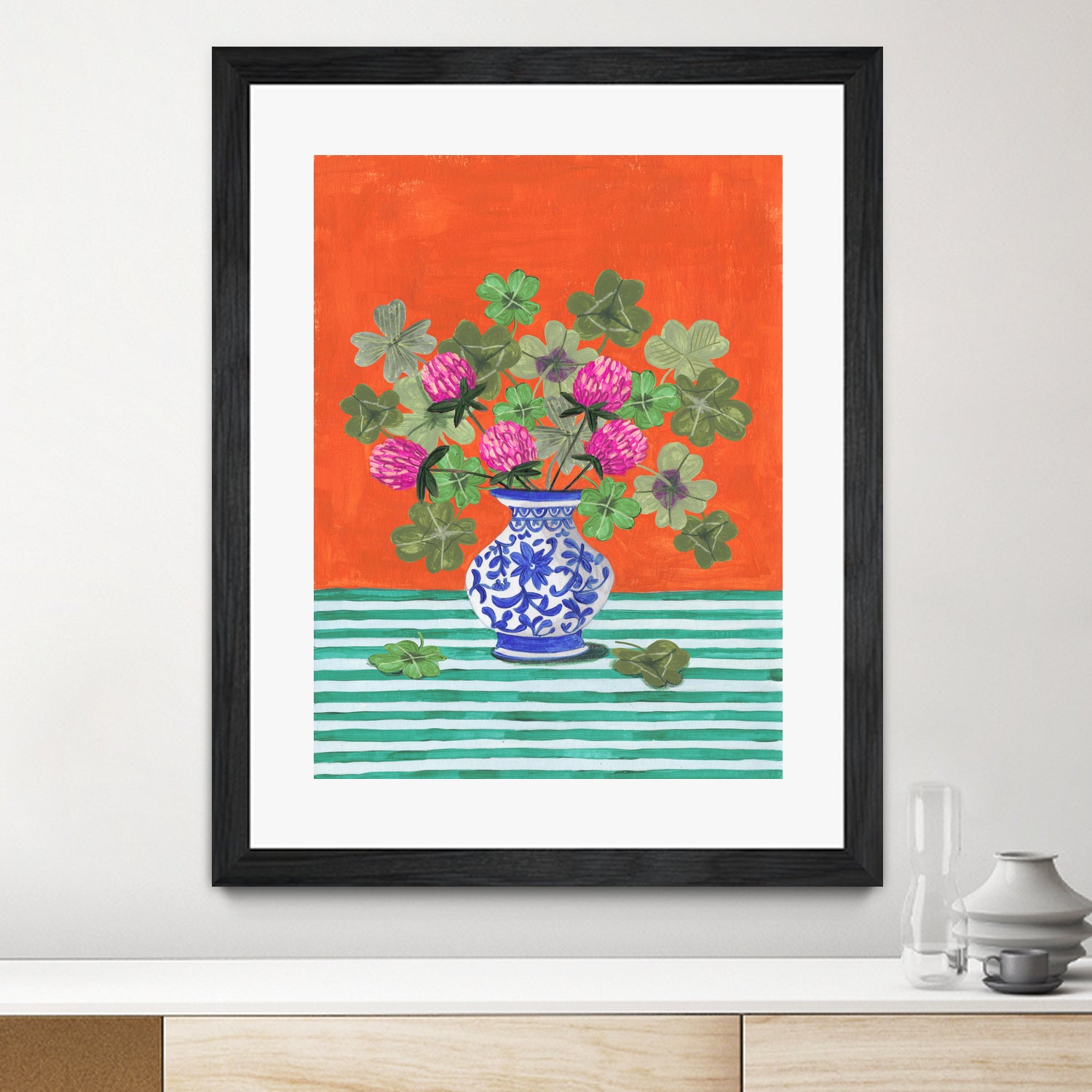 Clovers and Pink Blossoms by Caroline Bonne Muller on GIANT ART - clover bouquet clover bouquet