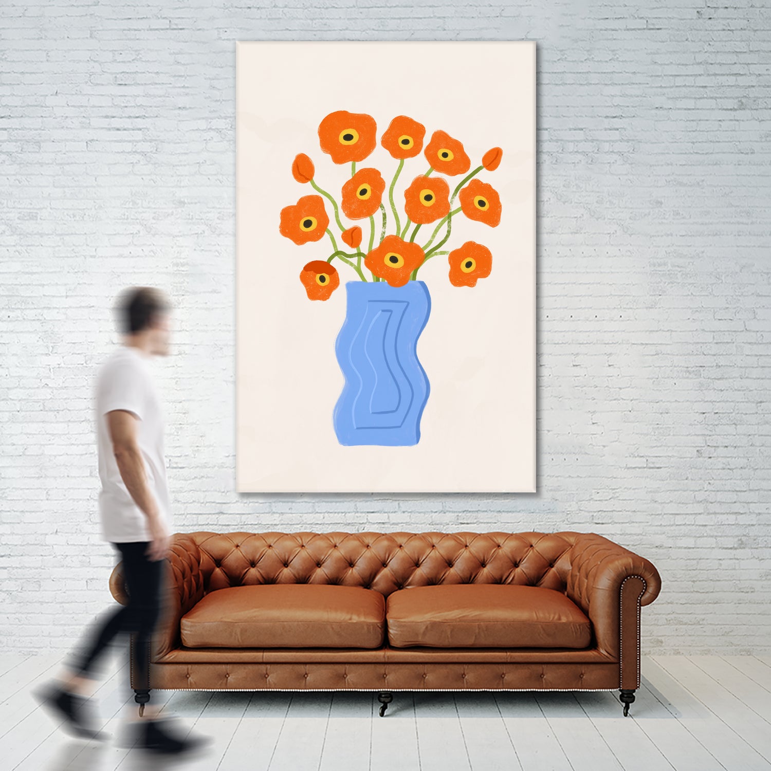 Poppies In Blue Vase by Katarzyna Gąsiorowska on GIANT ART - modern floral artwork flowers and plants modern floral artwork