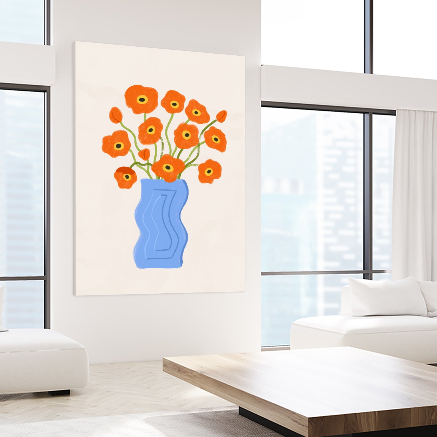 Poppies In Blue Vase by Katarzyna Gąsiorowska on GIANT ART - modern floral artwork flowers and plants modern floral artwork