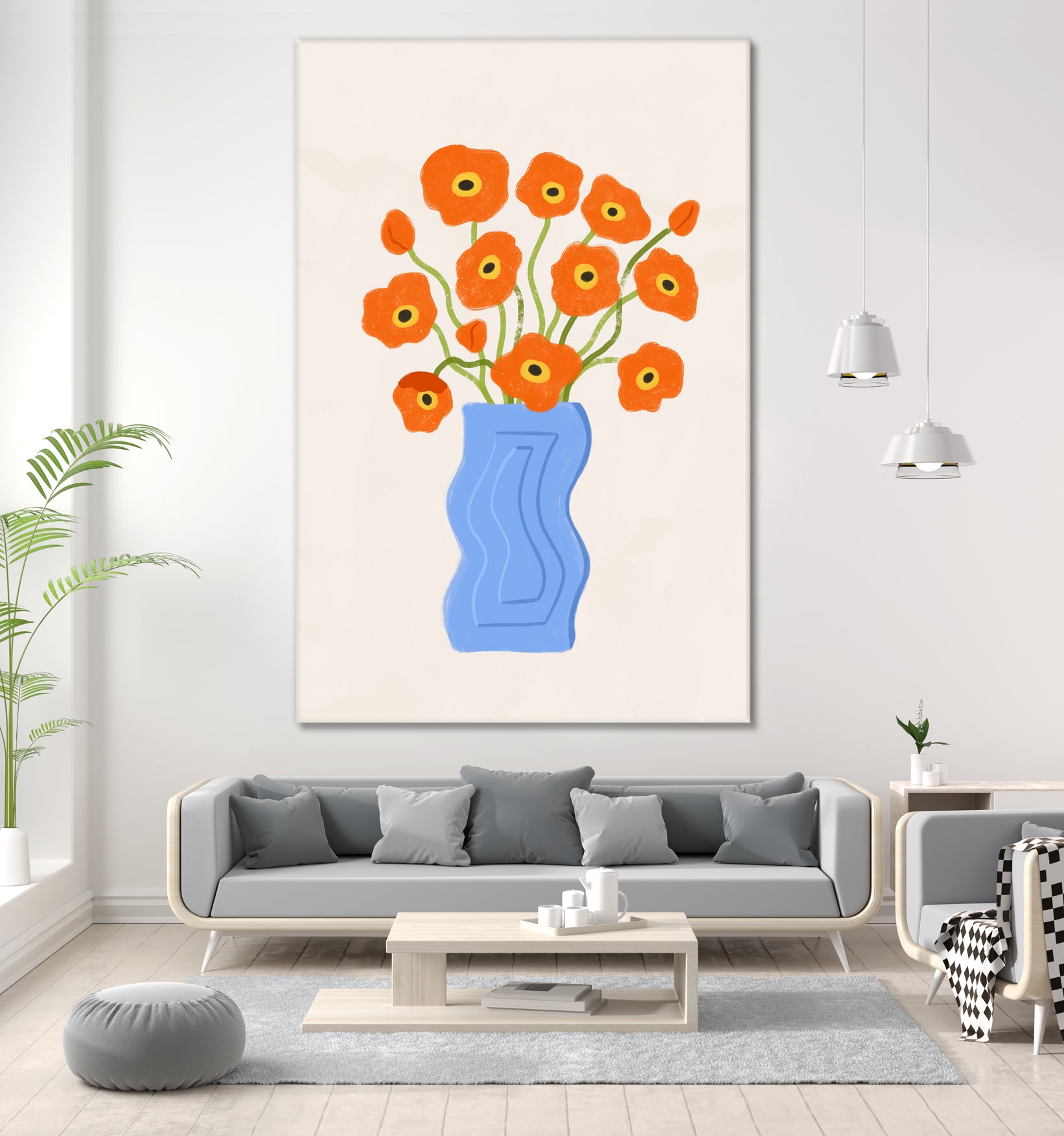 Poppies In Blue Vase by Katarzyna Gąsiorowska on GIANT ART - modern floral artwork flowers and plants modern floral artwork