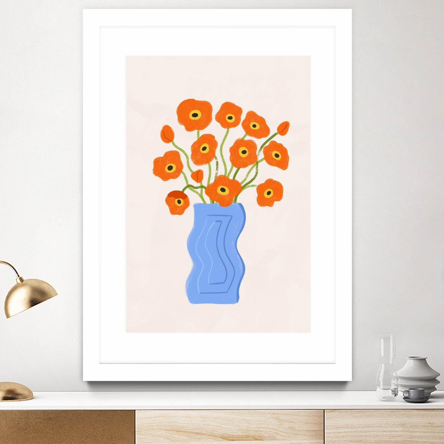 Poppies In Blue Vase by Katarzyna Gąsiorowska on GIANT ART - modern floral artwork flowers and plants modern floral artwork