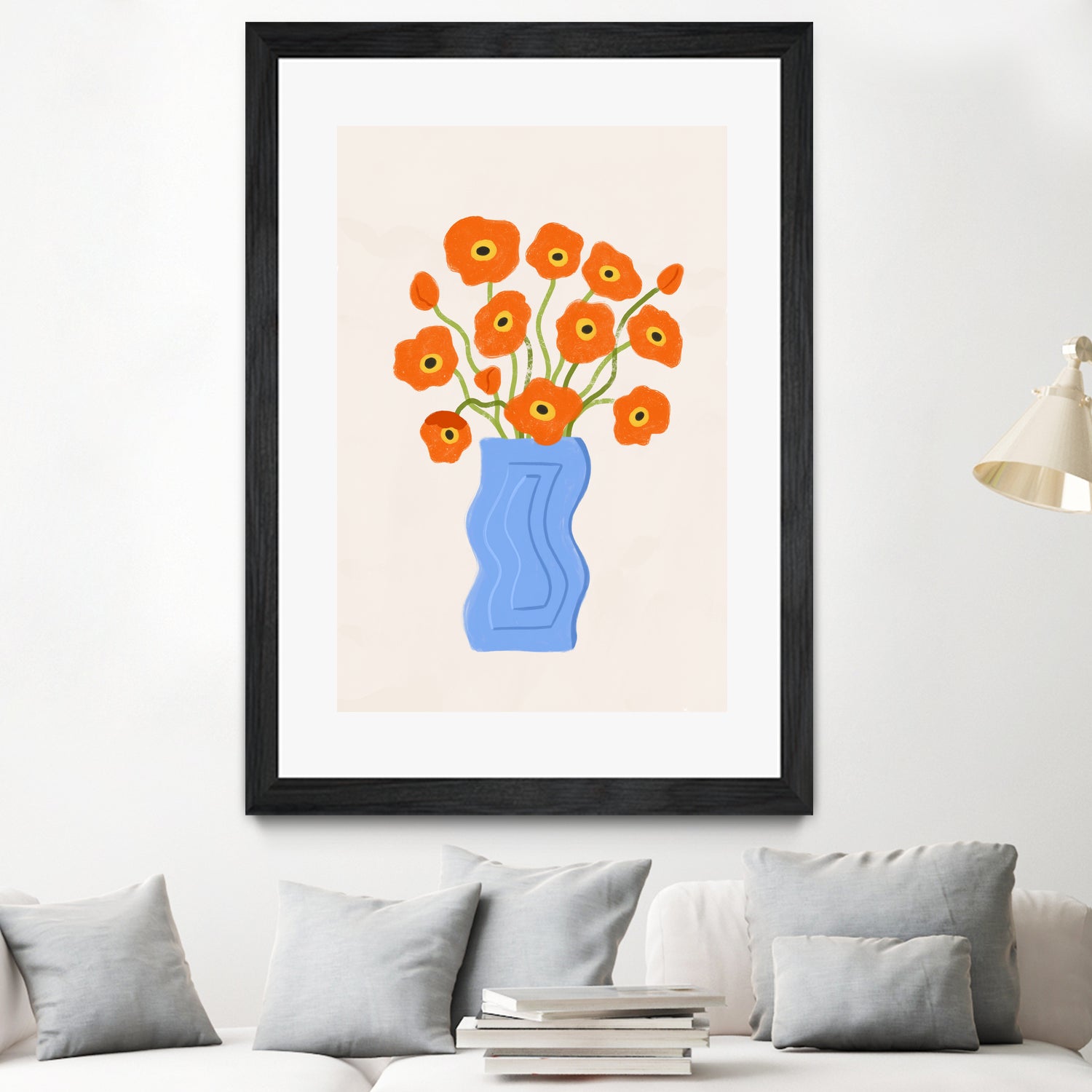 Poppies In Blue Vase by Katarzyna Gąsiorowska on GIANT ART - modern floral artwork flowers and plants modern floral artwork