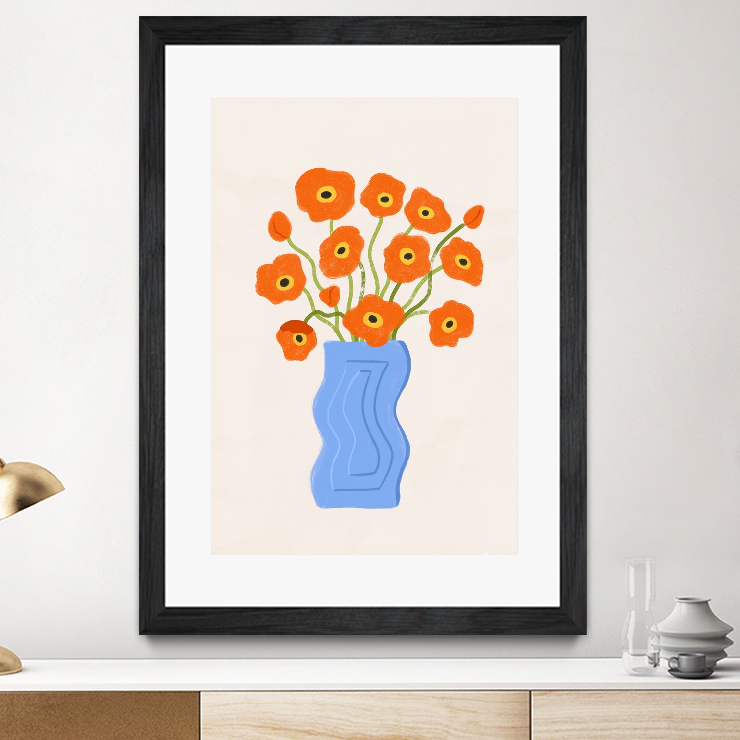 Poppies In Blue Vase by Katarzyna Gąsiorowska on GIANT ART - modern floral artwork flowers and plants modern floral artwork