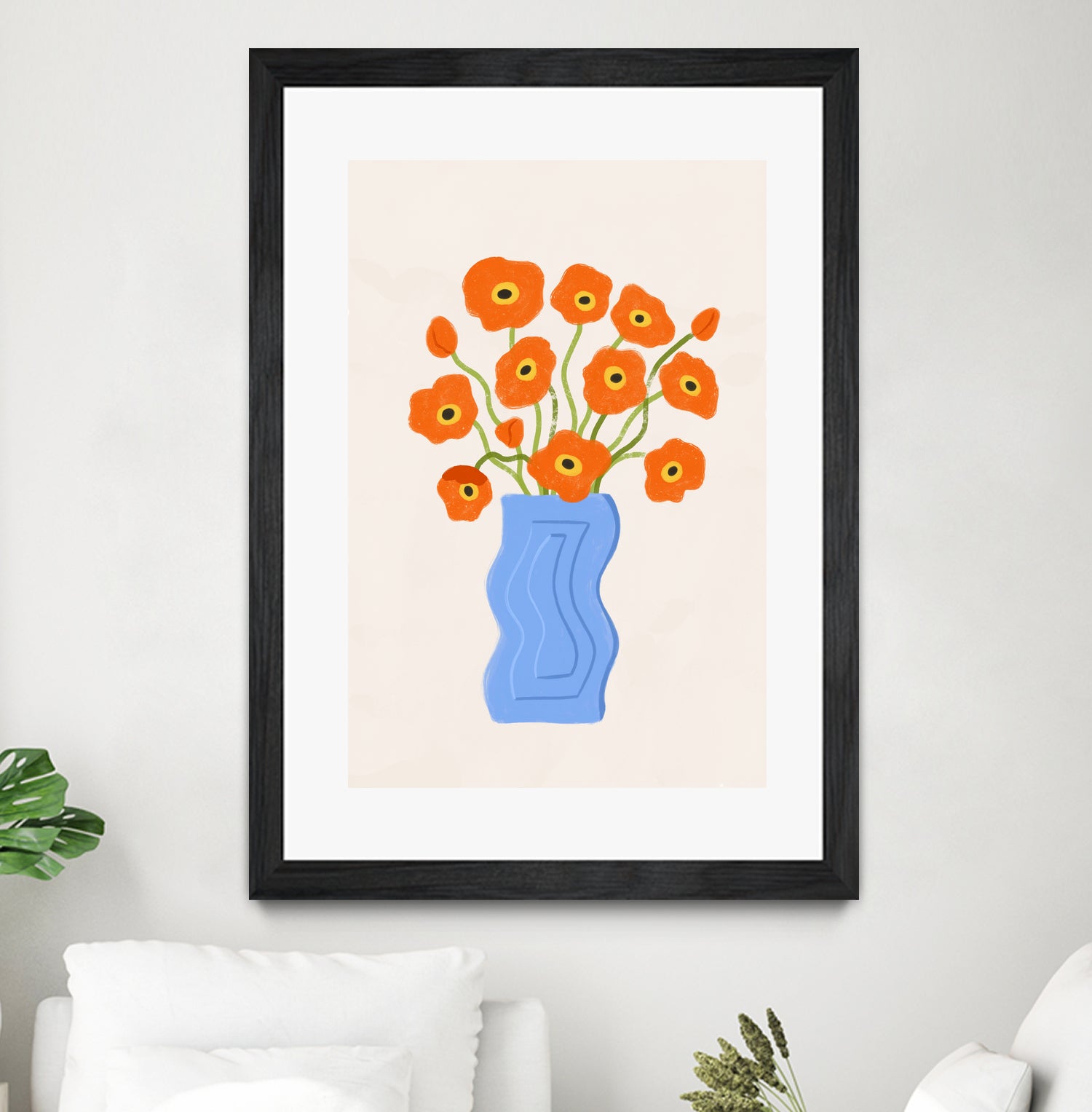 Poppies In Blue Vase by Katarzyna Gąsiorowska on GIANT ART - modern floral artwork flowers and plants modern floral artwork