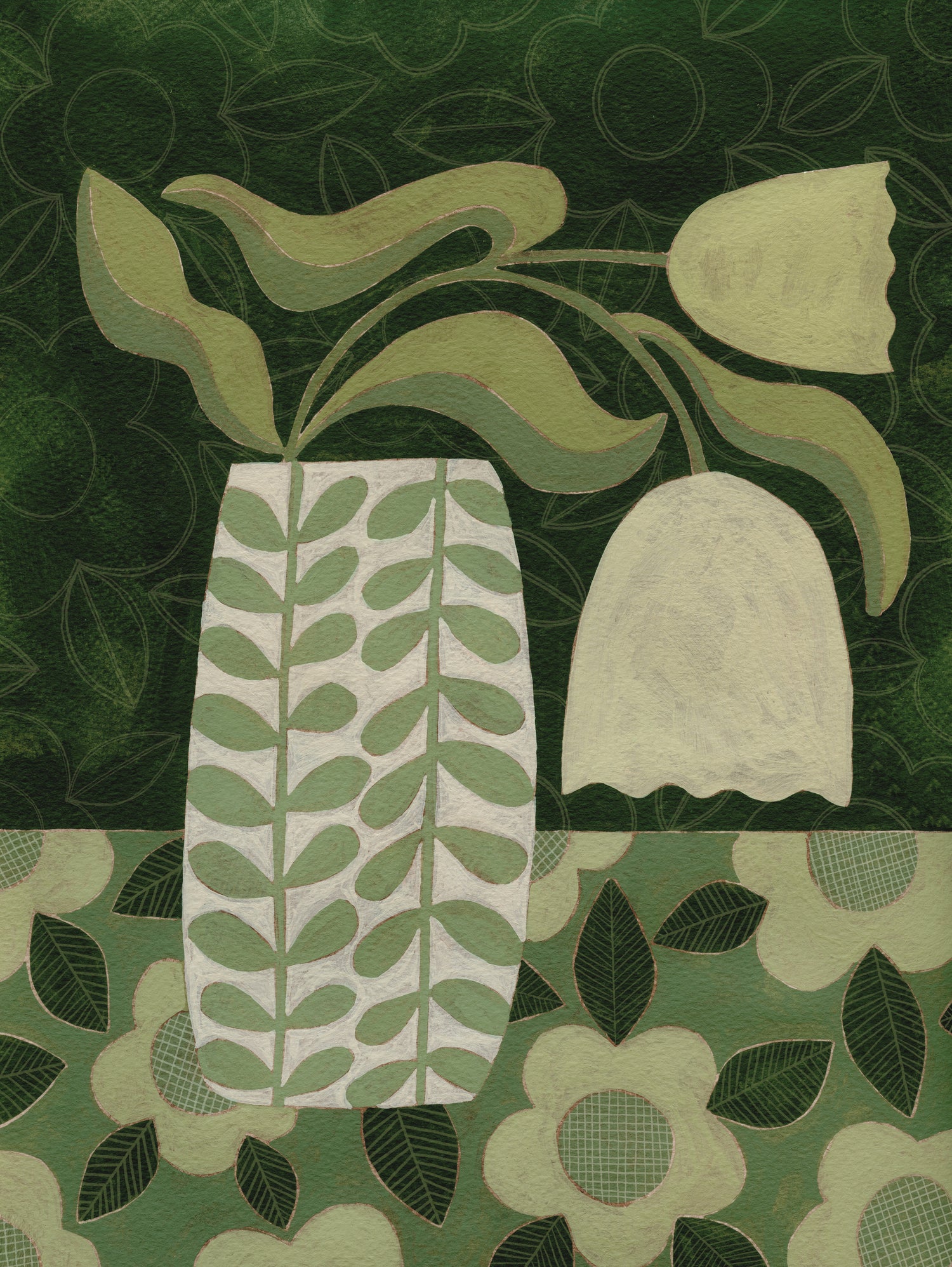 Green Tulip Still Life by Susan Black on GIANT ART - flowers and plants vintage floral art