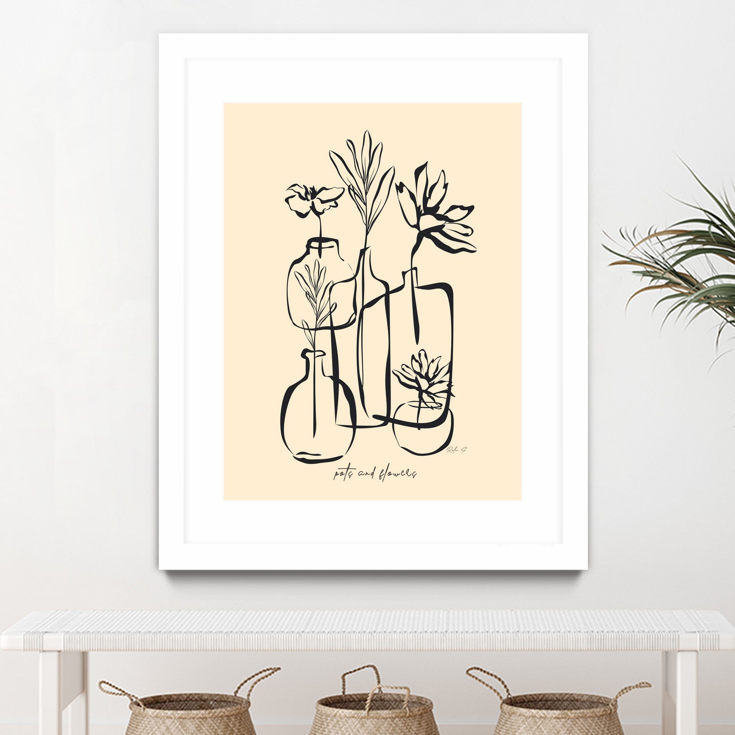 Pots And Flowers by Ralu S on GIANT ART - flowers and plants botanical line art