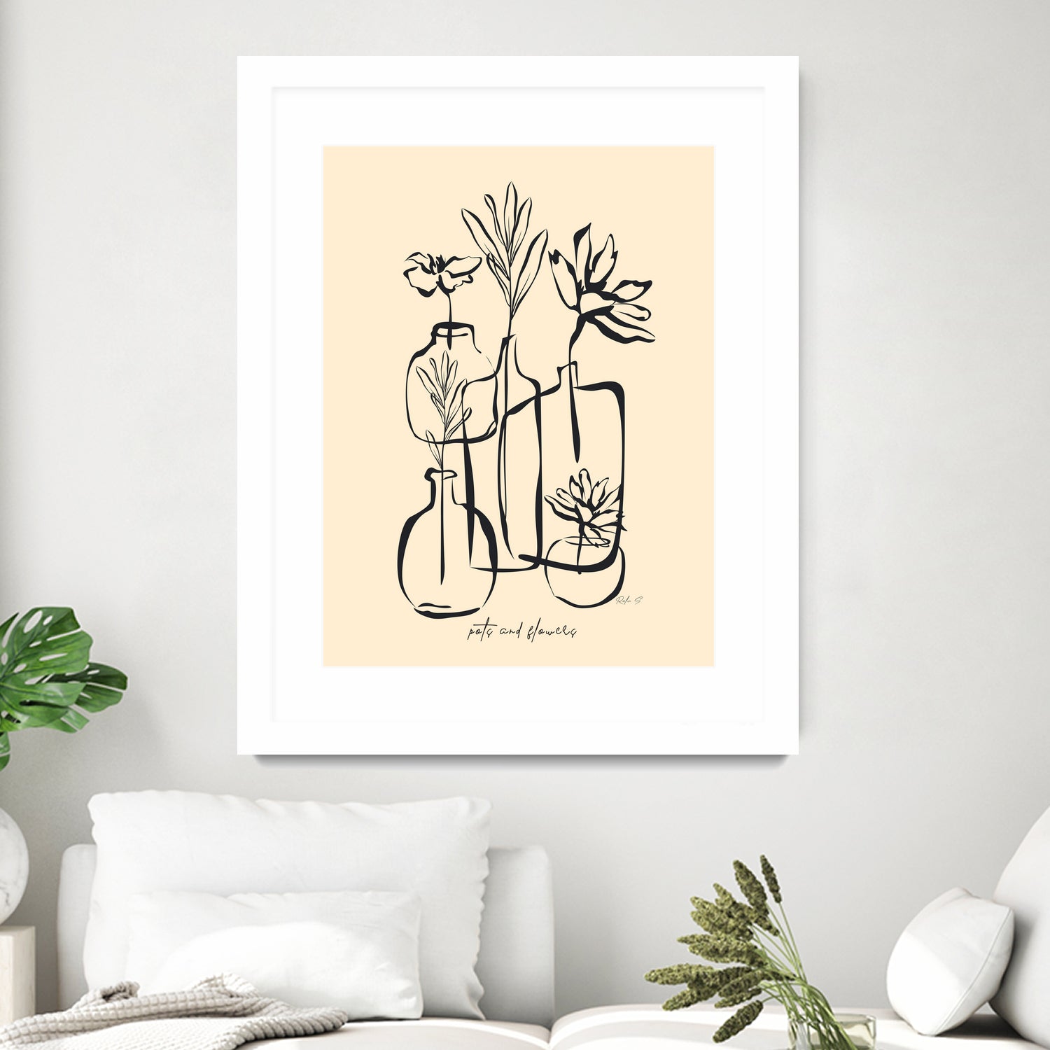 Pots And Flowers by Ralu S on GIANT ART - flowers and plants botanical line art