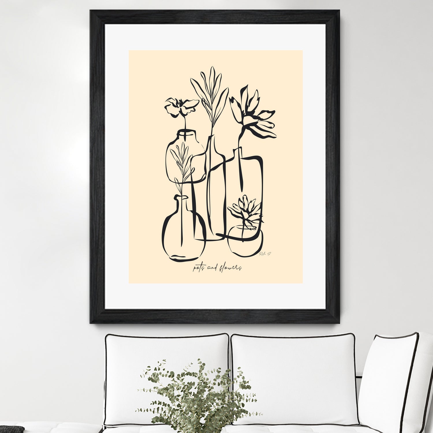 Pots And Flowers by Ralu S on GIANT ART - flowers and plants botanical line art