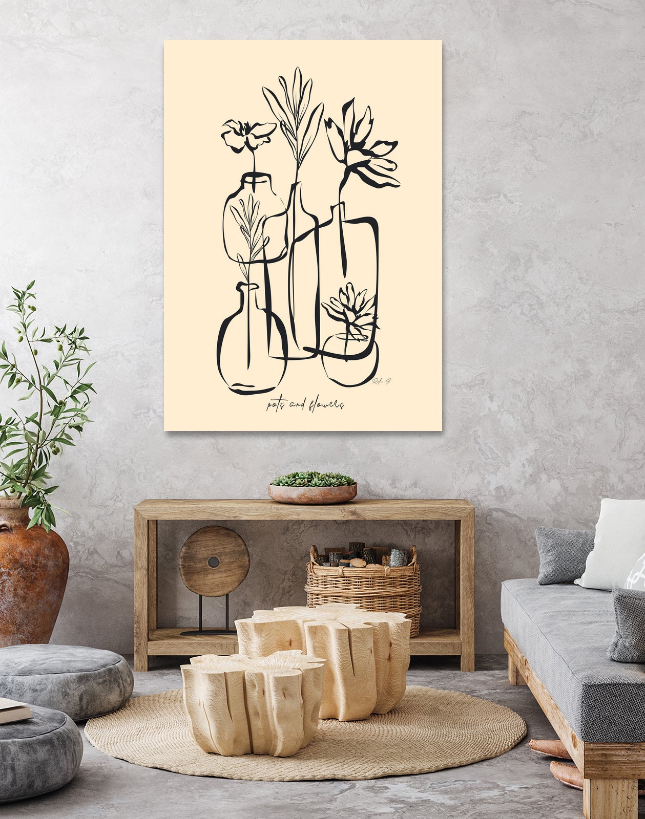 Pots And Flowers by Ralu S on GIANT ART - flowers and plants botanical line art
