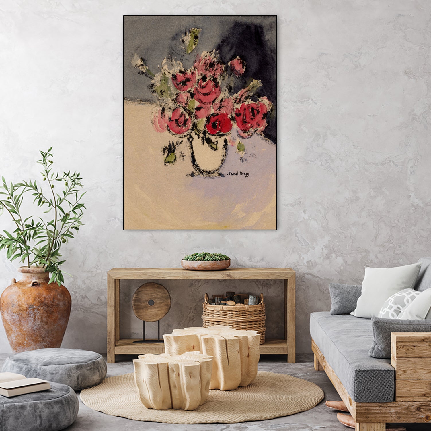 Bouquet With Beige Vase by Janel Bragg on GIANT ART - illustrations botanical illustrations