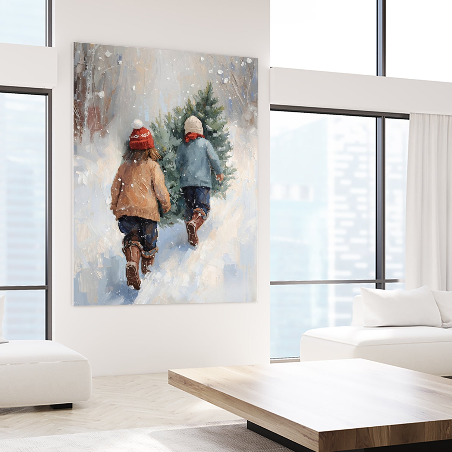 Kinder tragen Tanne im SchneegestApber by Ohkimiko on GIANT ART - kids kinder im schnee