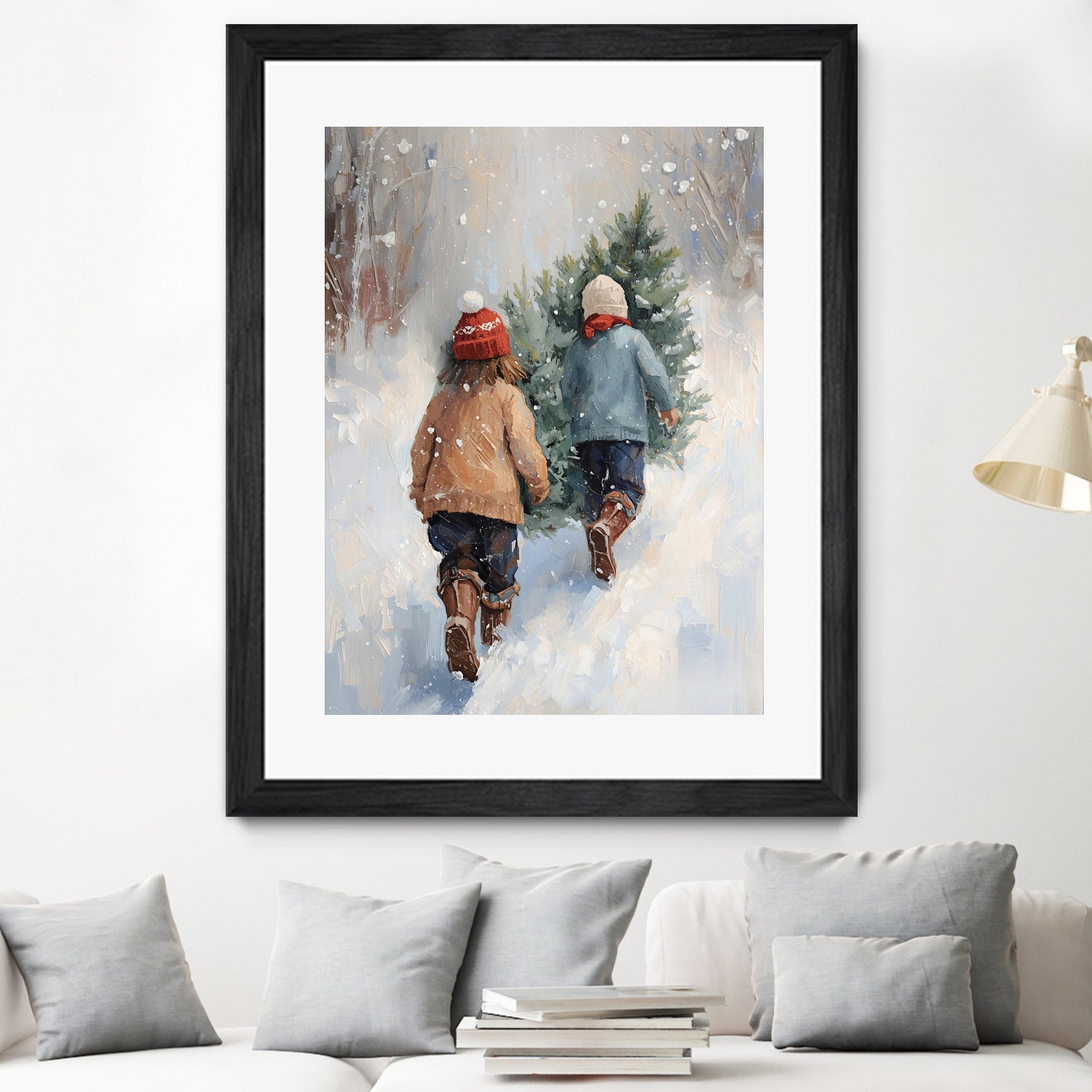 Kinder tragen Tanne im SchneegestApber by Ohkimiko on GIANT ART - kids kinder im schnee