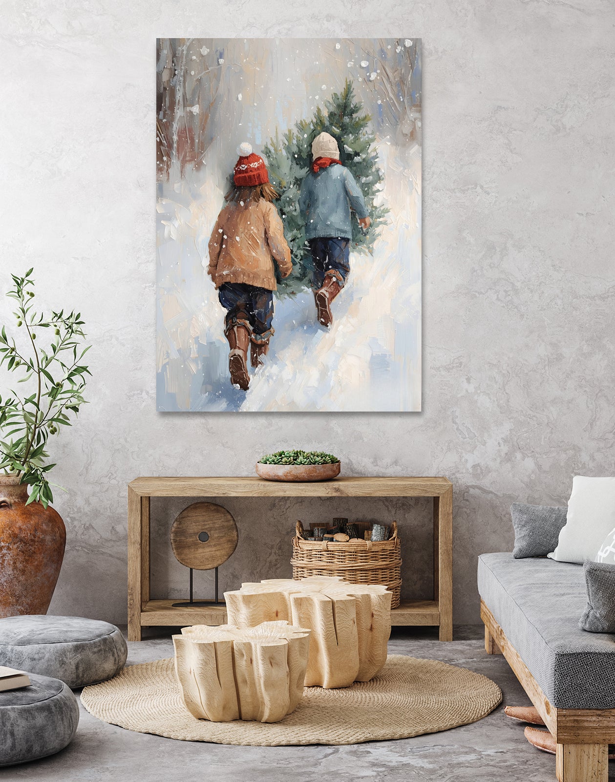 Kinder tragen Tanne im SchneegestApber by Ohkimiko on GIANT ART - kids kinder im schnee